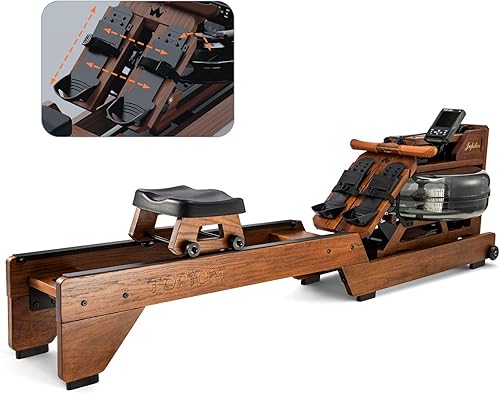 Máquina de remo de agua para uso doméstico, máquina de remo de madera maciza de 500 libras de capacidad con mango mejorado y almohadilla ajustable,