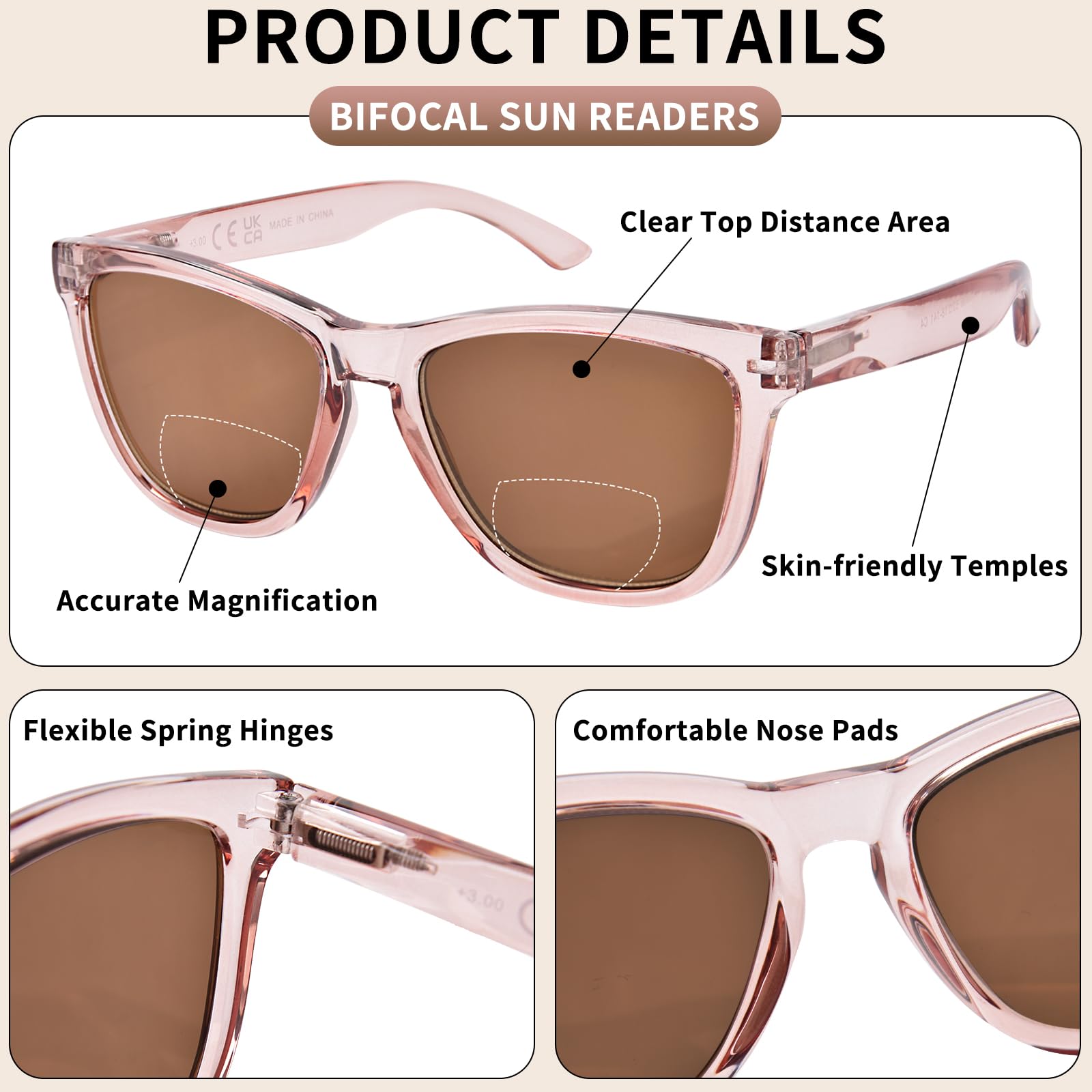Gafas de sol bifocales de lectura para mujeres y hombres, elegantes, con protección UV, con bisagras de resorte