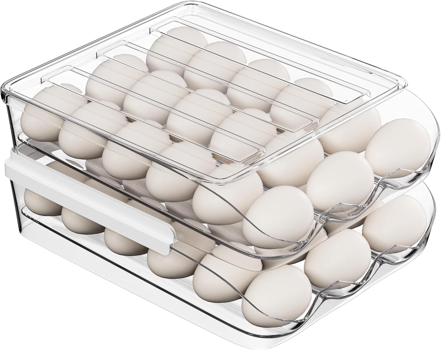 Proarea Egg Holder for Fridge, 2 Pack Stackable Rolling Egg Organizer for Refrigerator, Clear Egg Storage Container with Lid, Auto Rolling Egg Dispenser, Holds 36 Eggs