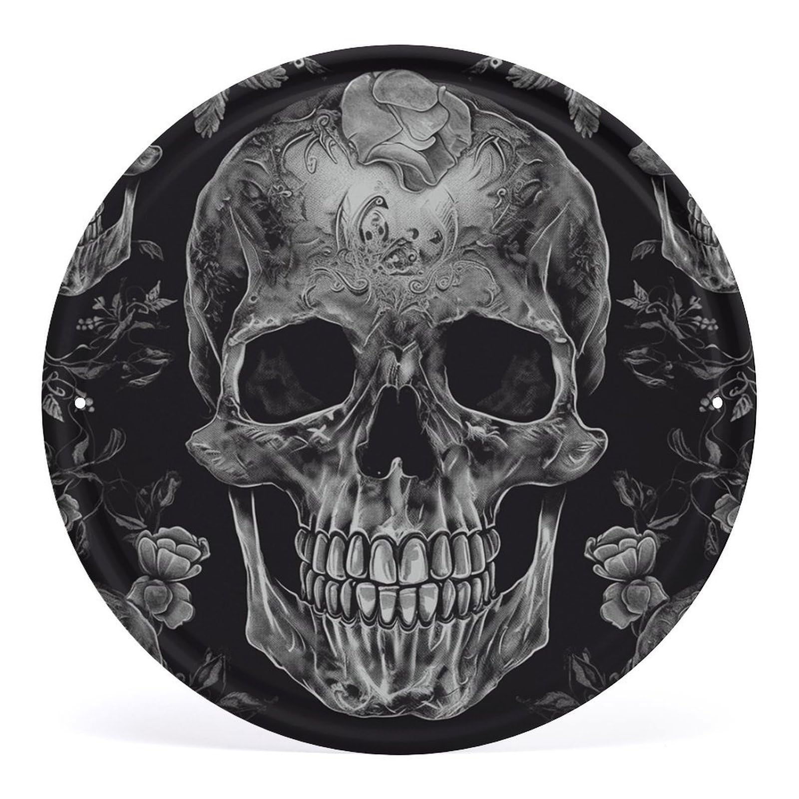 Letrero redondo de metal de calavera vintage para colgar en pared de dormitorio