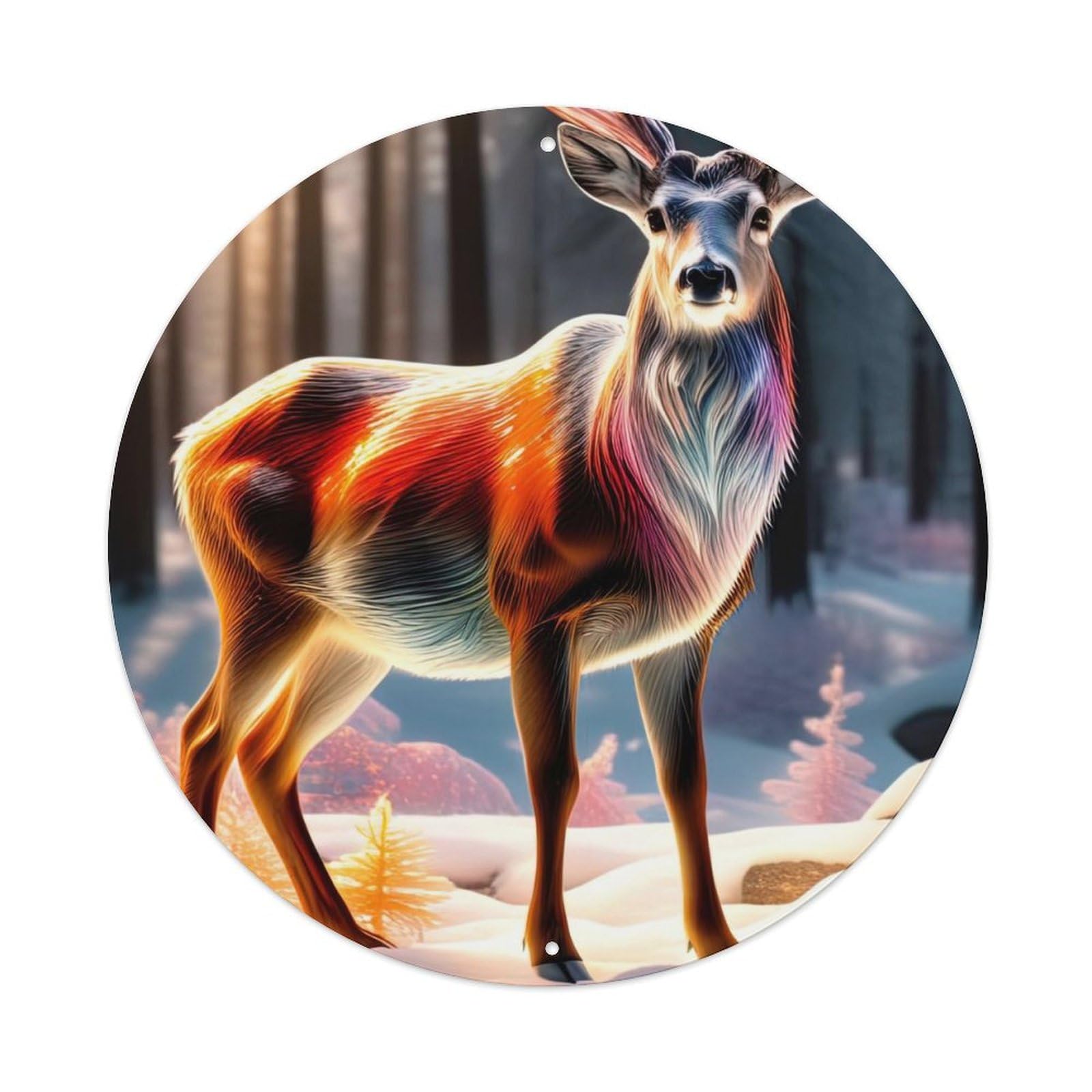 Animal Artwork Curious Deer in The Snow Vintage Metal Tin Sign Plaque Wall Decor for Cafe, Club Bar, Office, Garden Metal Poster 8x8Inch
