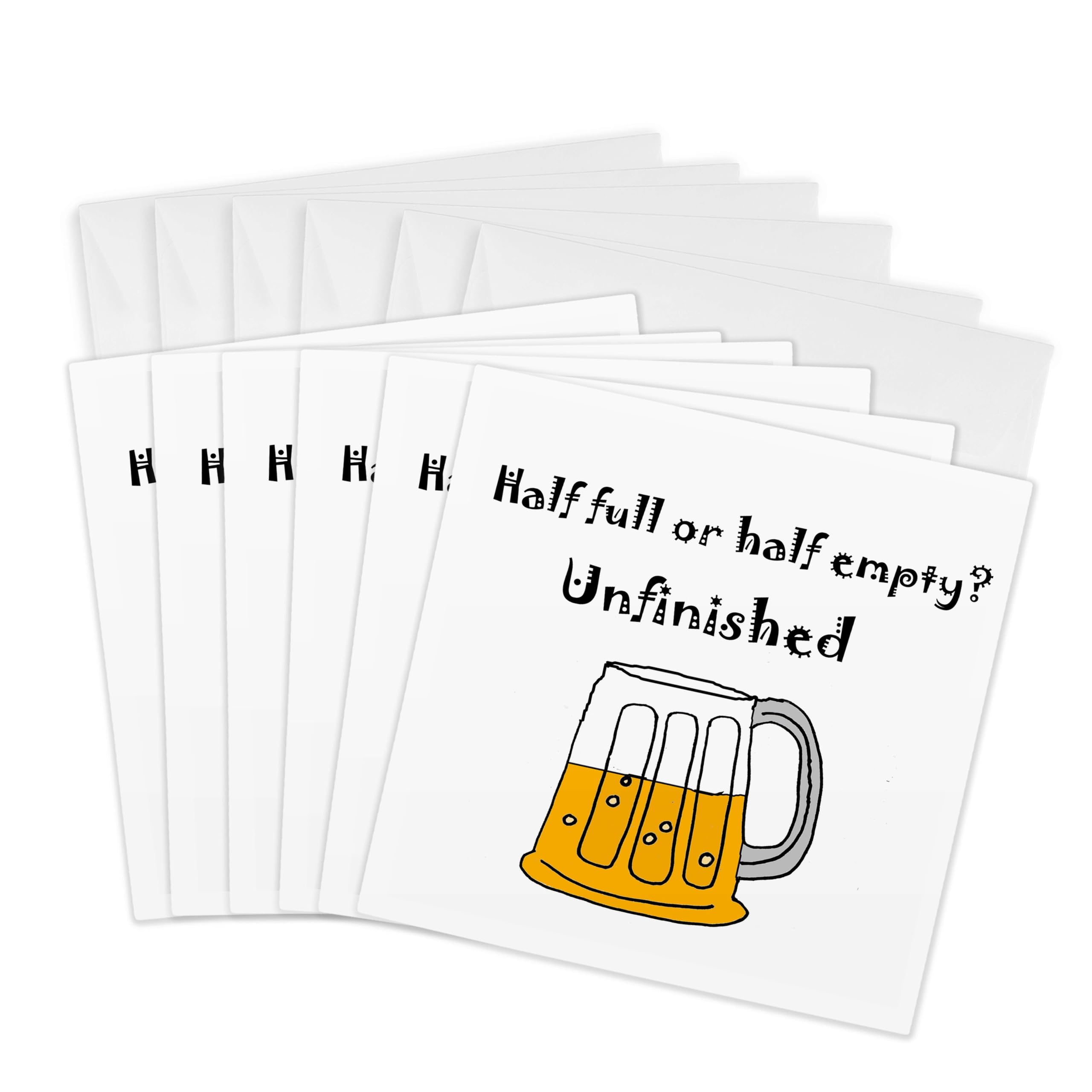 3dRose gc_244598_1 6 x 6-Inch "Funny Beer Mug Half Full or Half Empty Beer Drinkers Cartoon" Greeting Card (Pack of 6)
