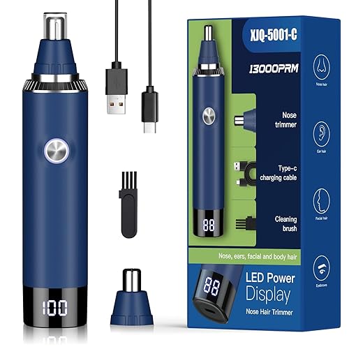 Rechargeable USB Nose & Ear Trimmer, Facial Hair Remover, Easy to Clean, Dual Edge Blades, IPX7 Waterproof - Clay