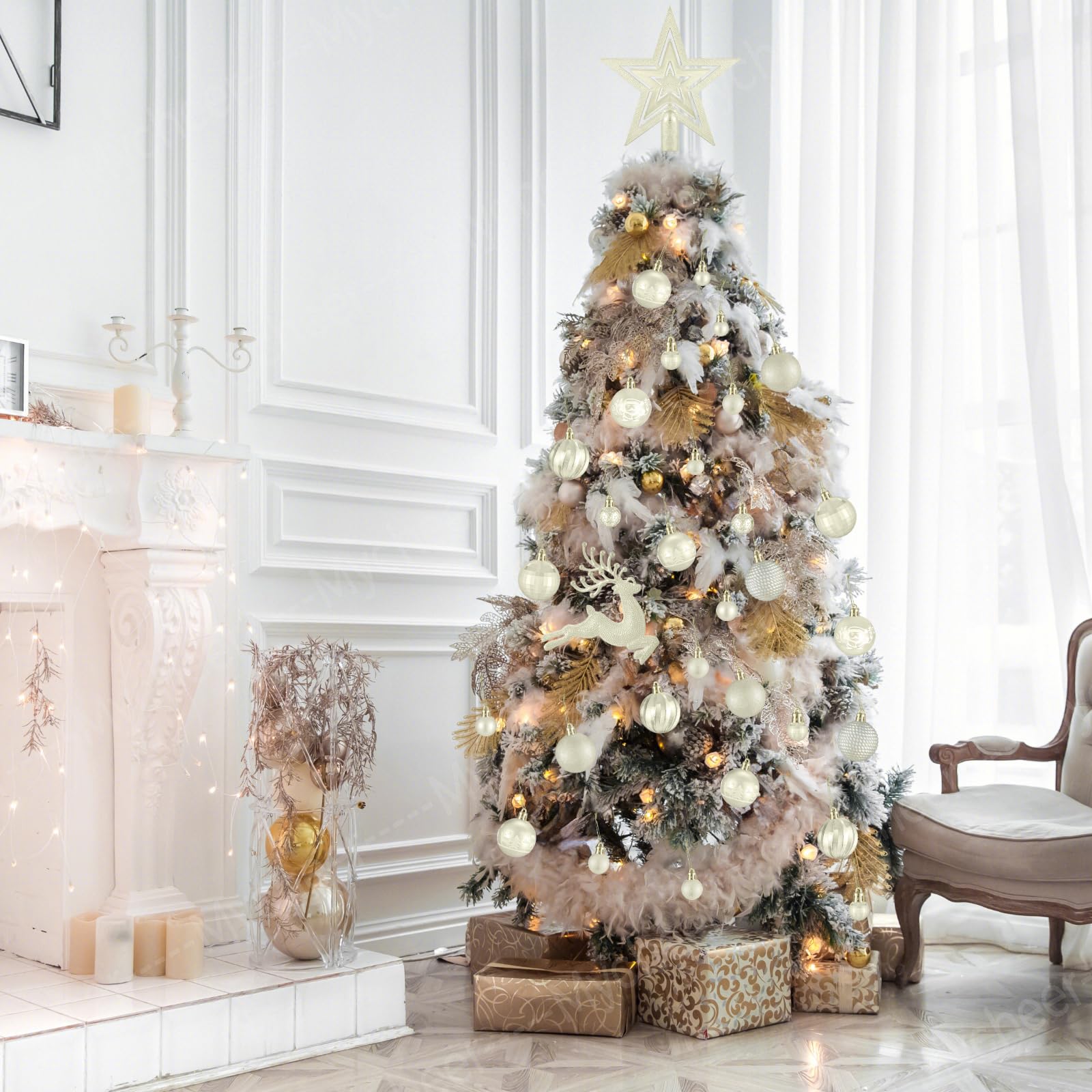 102 Pièces Boules de Noel,Decoration Noel Sapin,Christmas Tree Decoration,Kit Decoration Noel avec Grosse Petite Boule de Noel Boîte à Boules de Noël en Plastique