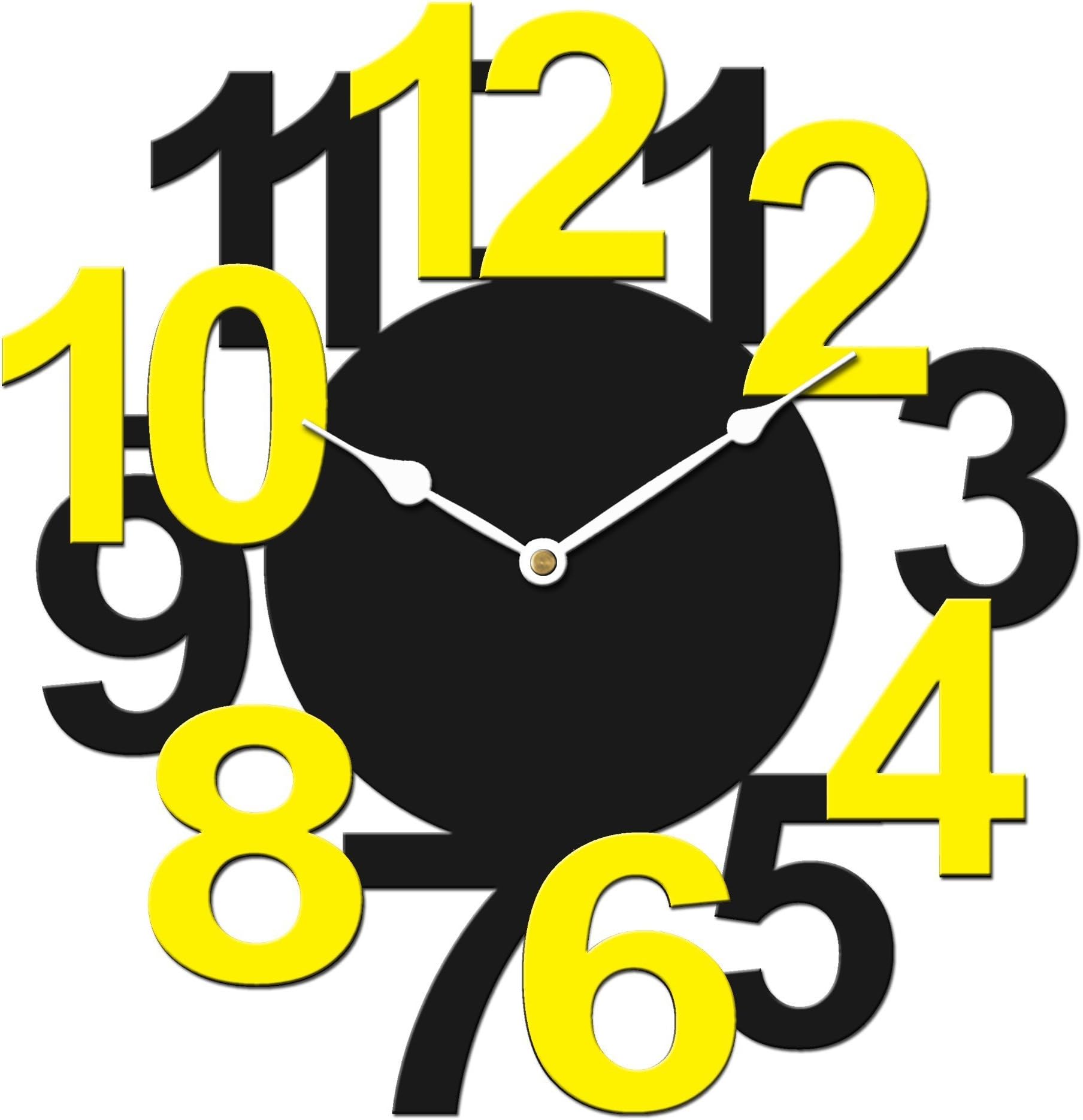 Sehaz Artworks BigNum Manufactured Wood 12 inch Designer Wall Clock for Home and Kitchen (Black_Yellow)