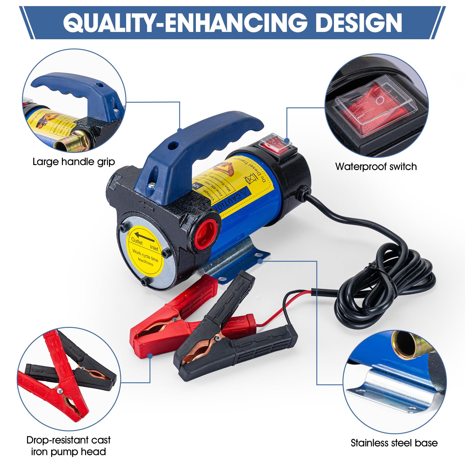Pompa di trasferimento diesel 12V 260W Pompa di trasferimento del carburante elettrica 45L/Min Pompa di aspirazione dell'olio con motore in rame per il trasferimento di diesel, cherosene