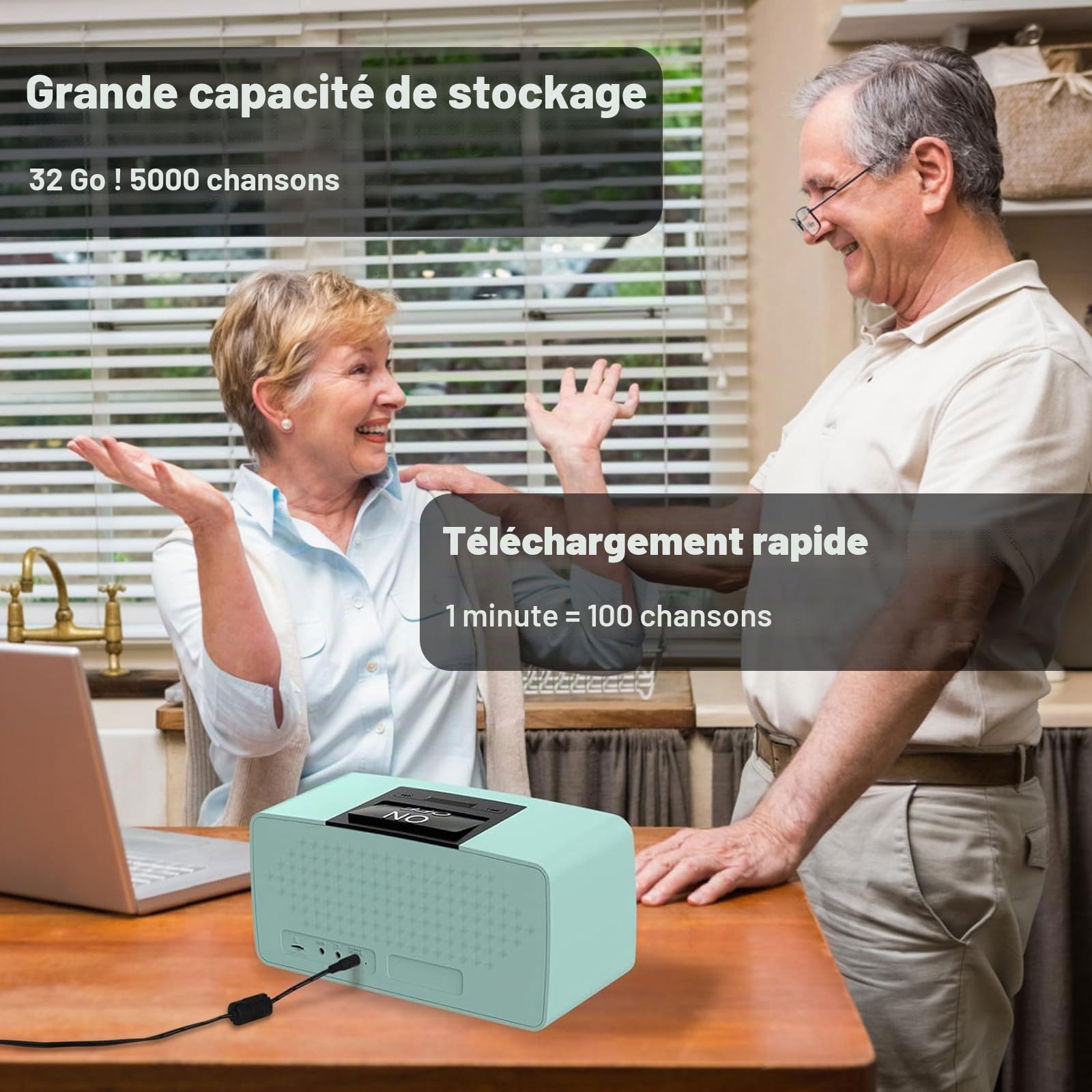 Lecteur Audio Simple pour Seniors Healvaluefit - Lecteur de Livres Audio avec Carte TF 32GB, Gros Boutons MP3 pour Personnes Âgées, Malvoyants, Patients Alzheimer (Bleu)