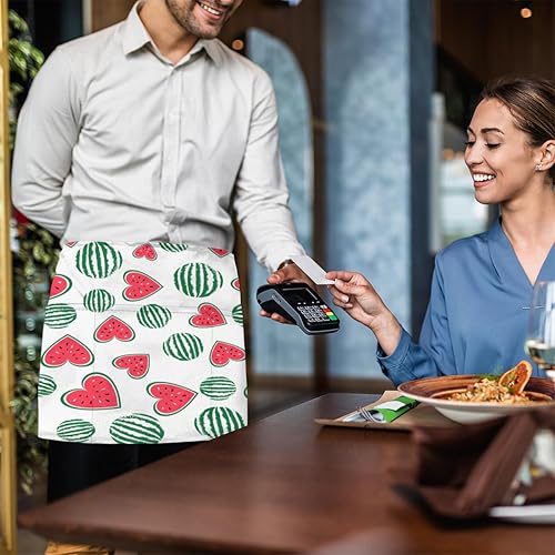 Miniatura 6 de Watermelon Heart Shaped 3 Pack Server Aprons with 3 Pocket Waterproof Womens Half Waist Aprons for Cooking Dishwashing Kitchen Gardening Salon