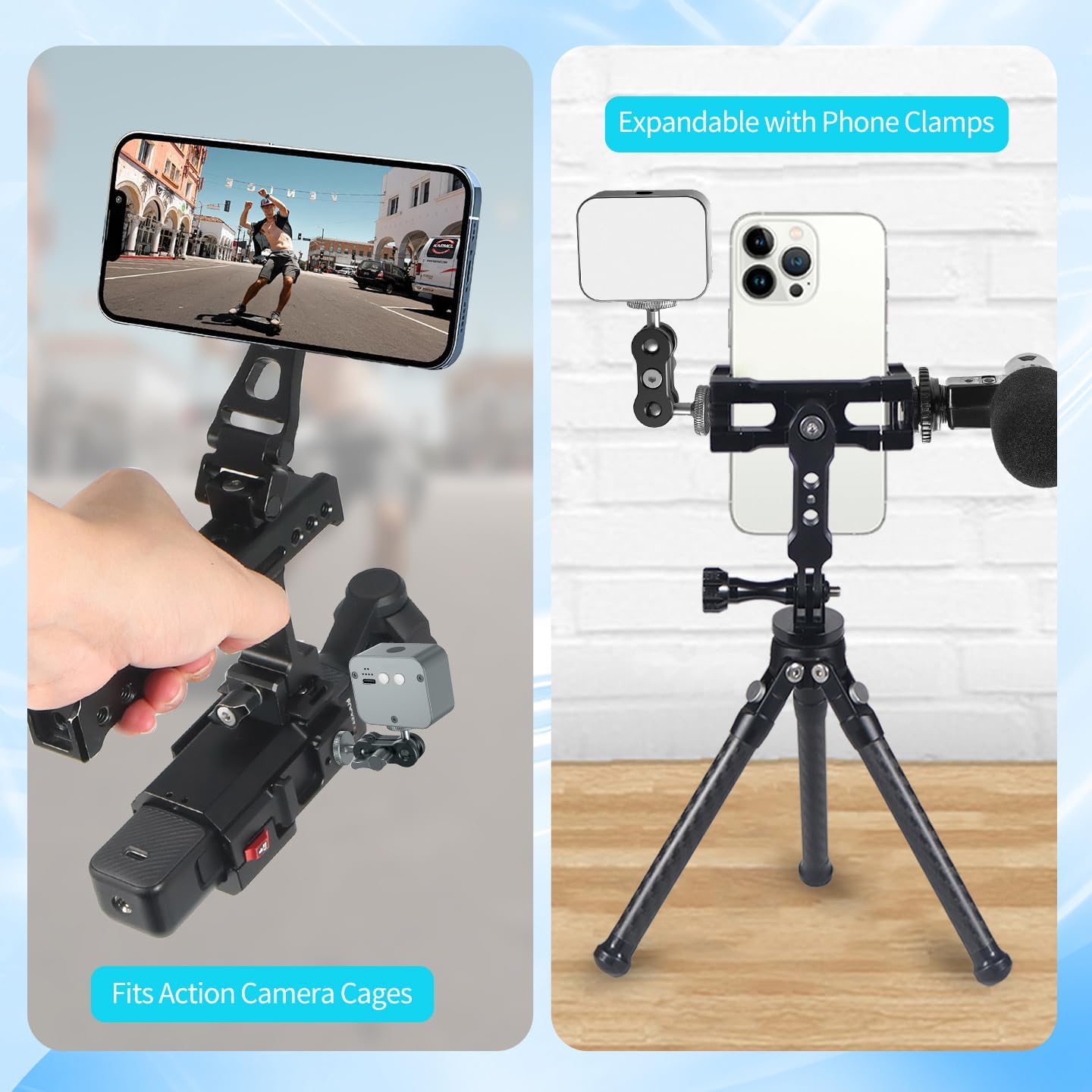 Multi-Functional Fill Light w Magic Arm for Vlogging & DSLR/Action Cameras, 5 Brightness Levels, 3 Color Adjustments, Camera Lighting Light for Photography, Selfies