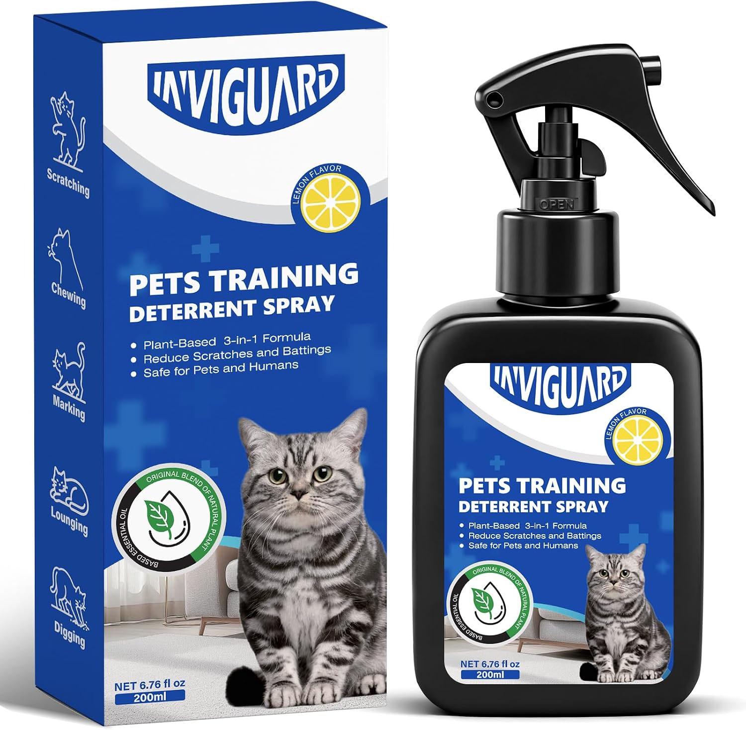 Natural Ingredients Cat Deterrent Spray for Indoor and Outdoor, 200ml / 6.76 Fl Oz, Anti Marking Training Spray, Cat Scratch Deterrent for Furniture, Sofa, Carpet and Plants