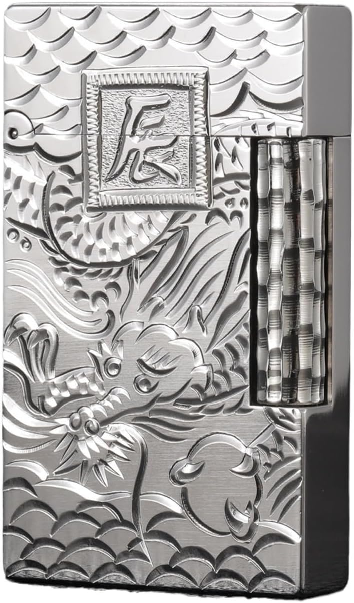 高級刻印入りメタルブタンライター、クラシックなプーリー点火、調節可能なソフトフレーム、詰め替え可能な便利なレトロライター、キャンドル