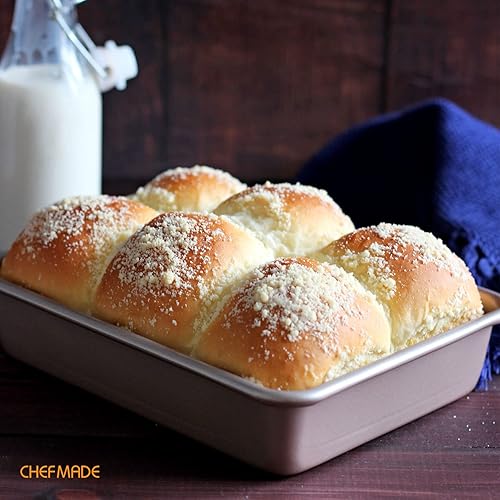 Miniatura 3 de CHEFMADE Molde rectangular para pasteles de 8.7 pulgadas, antiadherente, para hornear en horno (dorado champán)