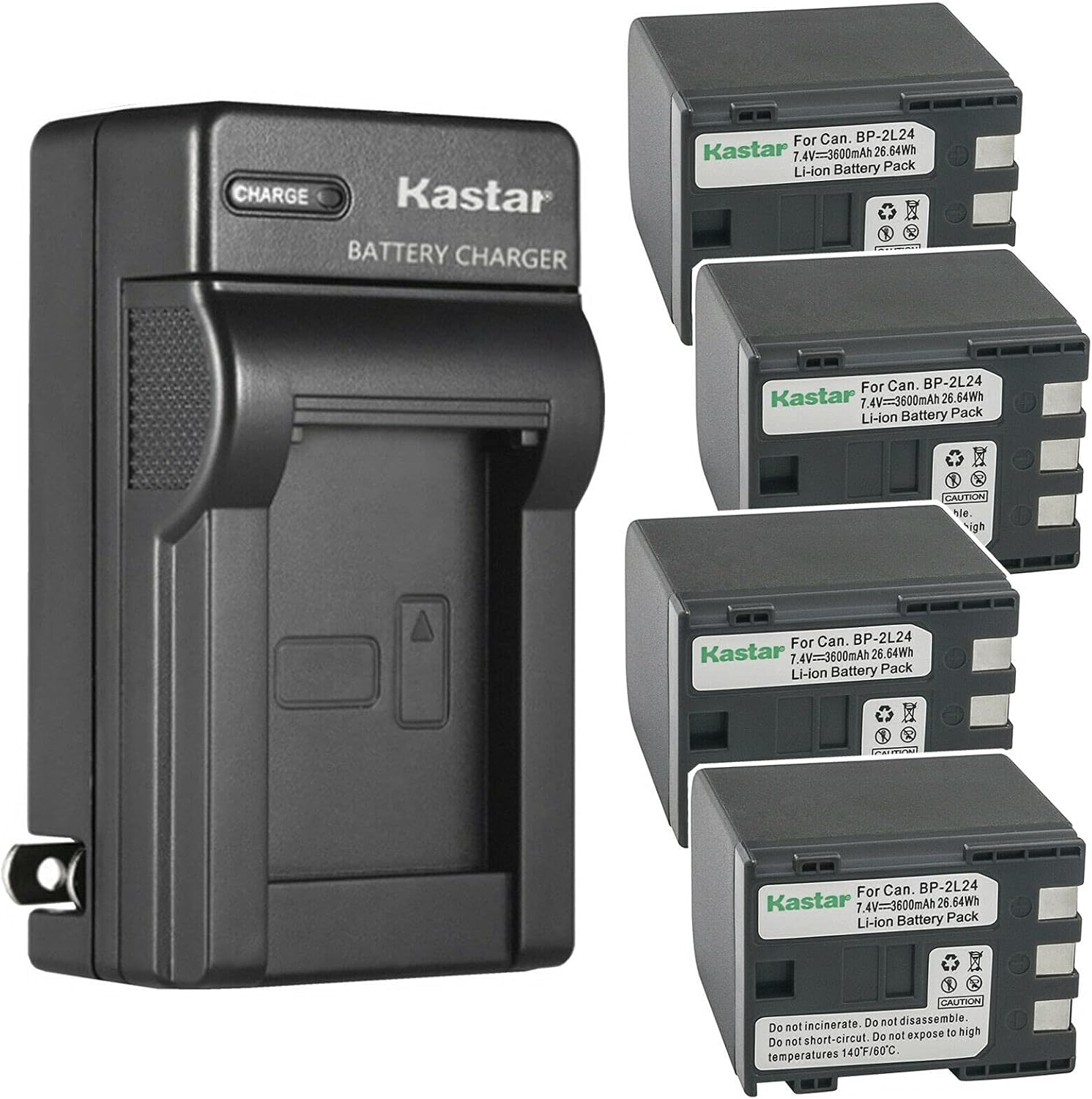 Kastar 4-Pack Battery and AC Wall Charger Replacement for Canon NB-2L NB-2LH NB-2L5 NB-2L12 NB-2L13 NB-2L14 NB-2L18 NB-2L24 BP-2L5 BP-2L12 BP-2L13 BP-2L14 BP-2L18 BP-2L24 Battery, CB-2LW 2LWE Charger