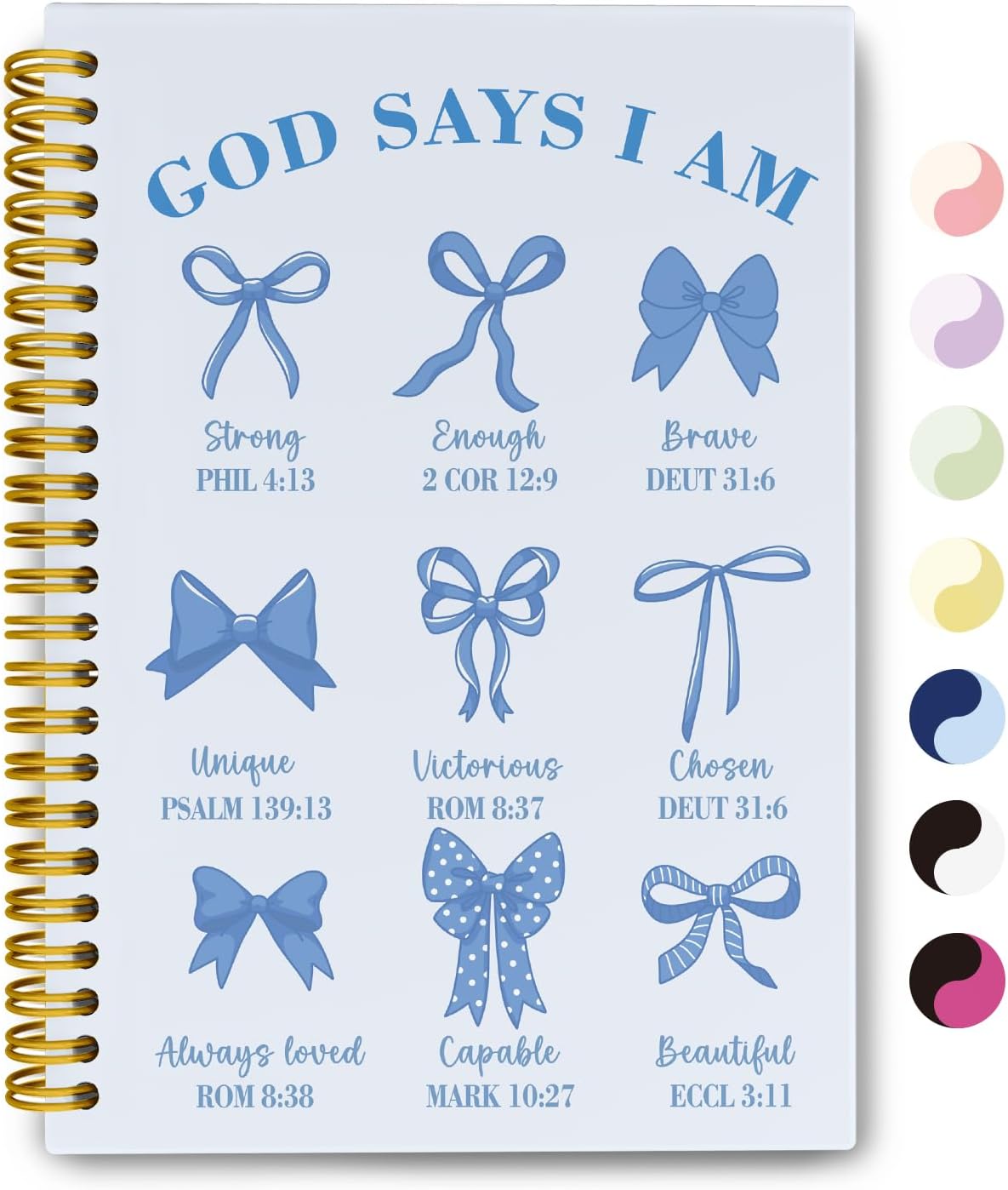 Bible Journal for Women, Christian Prayer Journal Blue Notebook Gifts For Teen Girls Kids, Bible Study Supplies, Coquette Preppy Blue Bows Cute Church Faith Journaling Hardcover Spiral Notebook 5.5 X 8.3
