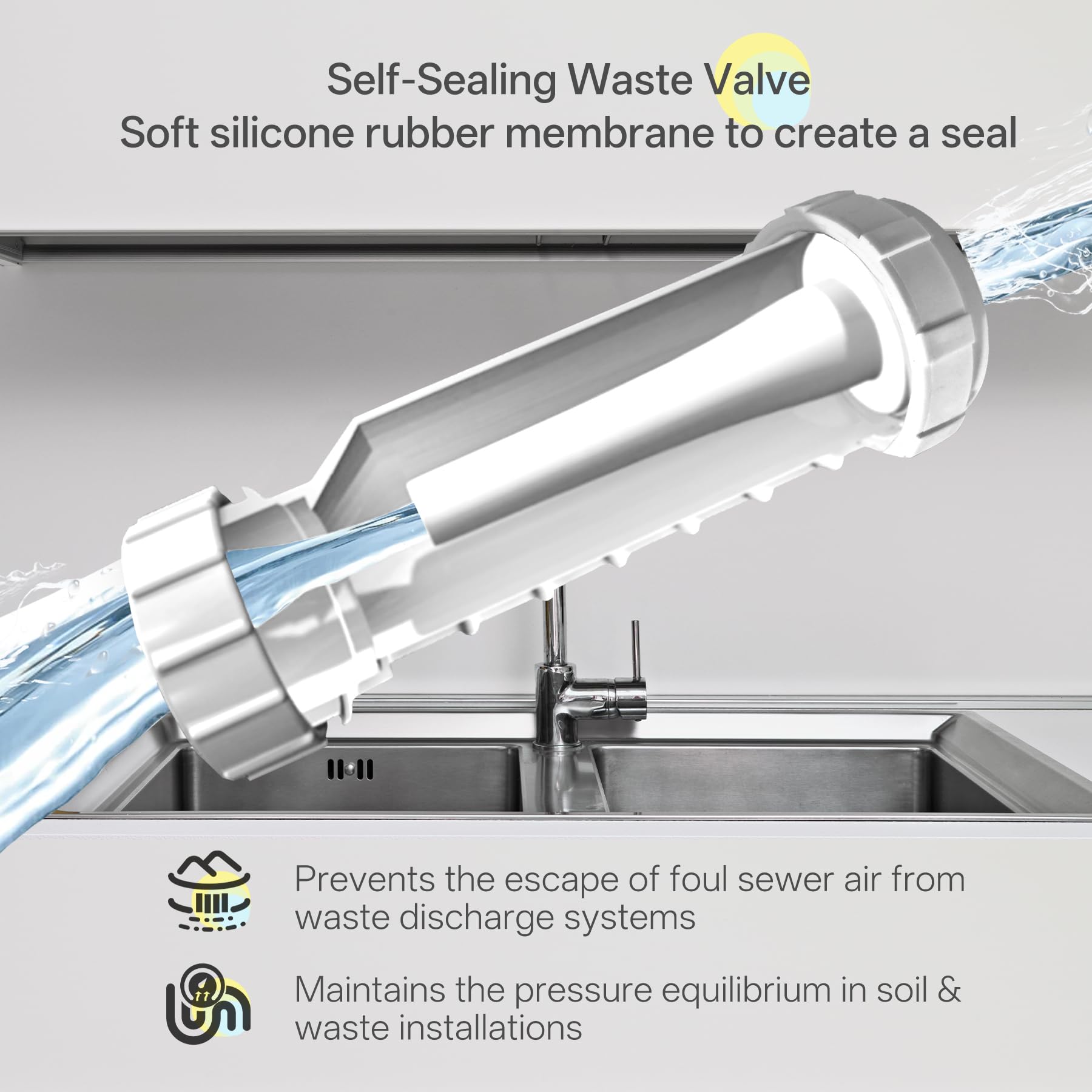 Sifone P autosigillante senz'acqua 1-1/2", valvola di scarico sanitaria HepvO unidirezionale Tecnologia di tenuta a secco trappola aggiornata previene il riflusso di aria e acque reflue Garanzia di