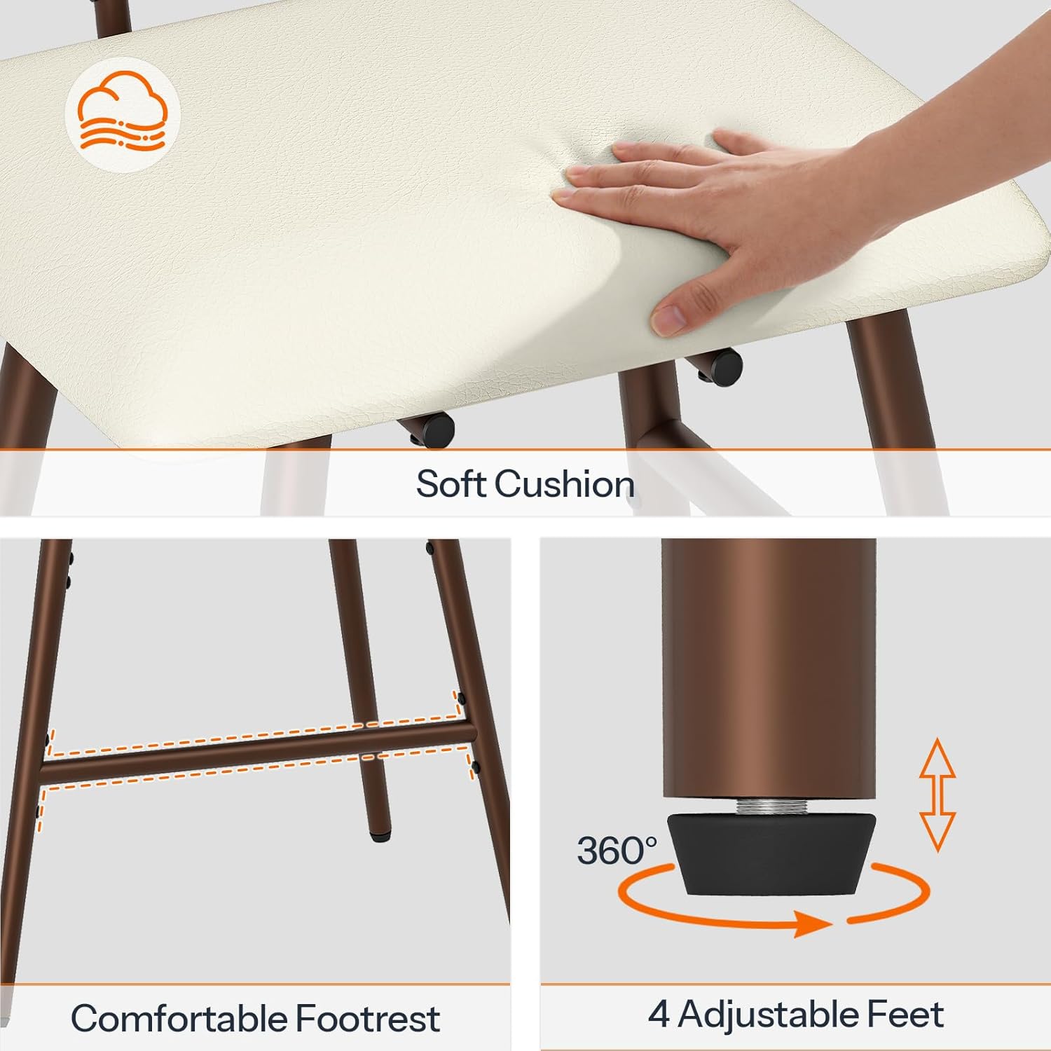 HOOBRO Bar Stools, Set of 2 Barstools, Bar Chairs with Footrests, Rattan Bar Stools, Bar Chairs with Backrests, for Dining Room, Kitchen, and Offices, Walnut and Beige HE42BYP201