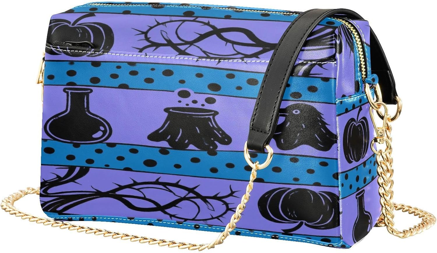 Small Crossbody Bag Women Vegan Leather Halloween Retro Silhouettes Everyday Purses Zip Handbag For Travel