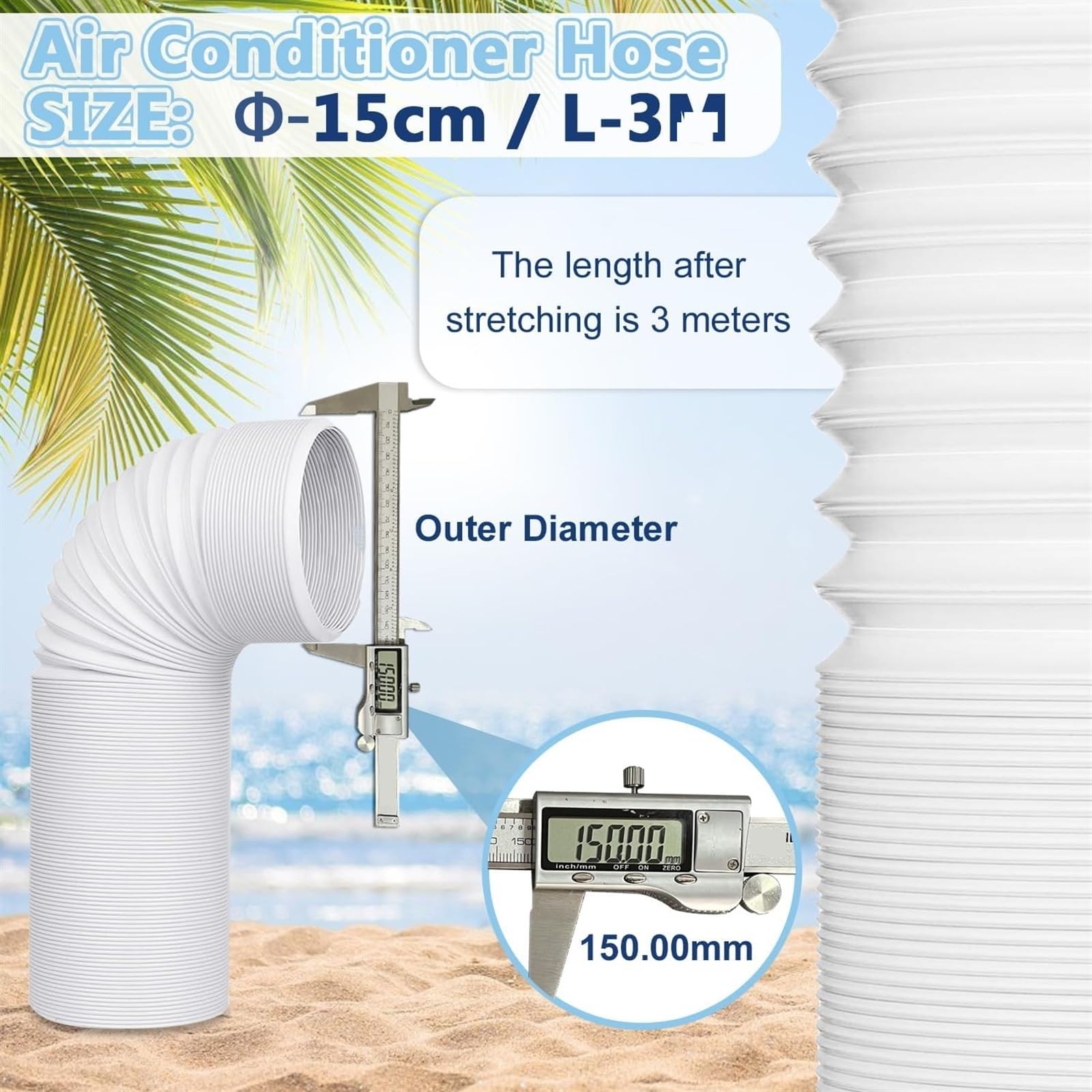 Tubo Flessibile di Scarico Universale AC da 3,0 m - Diametro 15/13 cm, sfiato in Senso antiorario for condizionatori d'Aria Portatili Prolungatore Tubo Climatizzatore(15cm)