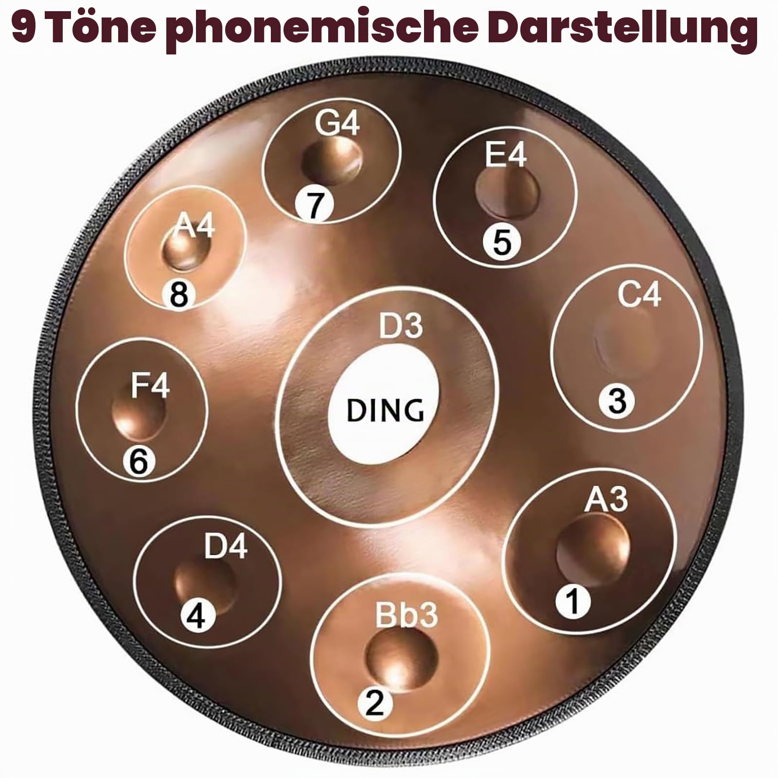 9 Noten 22 Zoll 440 Hz Stahltrommel, Handpan-Trommelinstrument D Kurd-Moll, Anfänger, Meditation, Yoga, Mit Weicher Hand-Pan-Tasche, Für Professionelle Audioproduktion