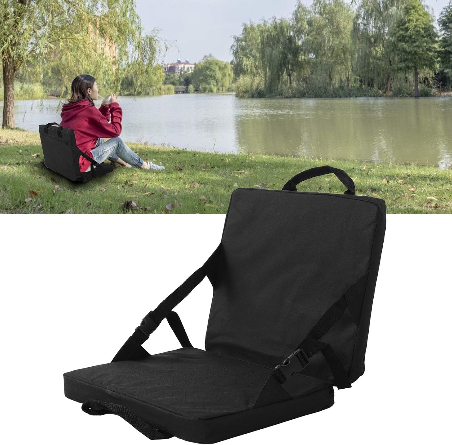 折りたたみクッション アウトドア、折りたたみスタジアムクッション 調節可能なキャンプ用クッションチェア 背もたれ付き 屋外フェスティバル スタジアム用