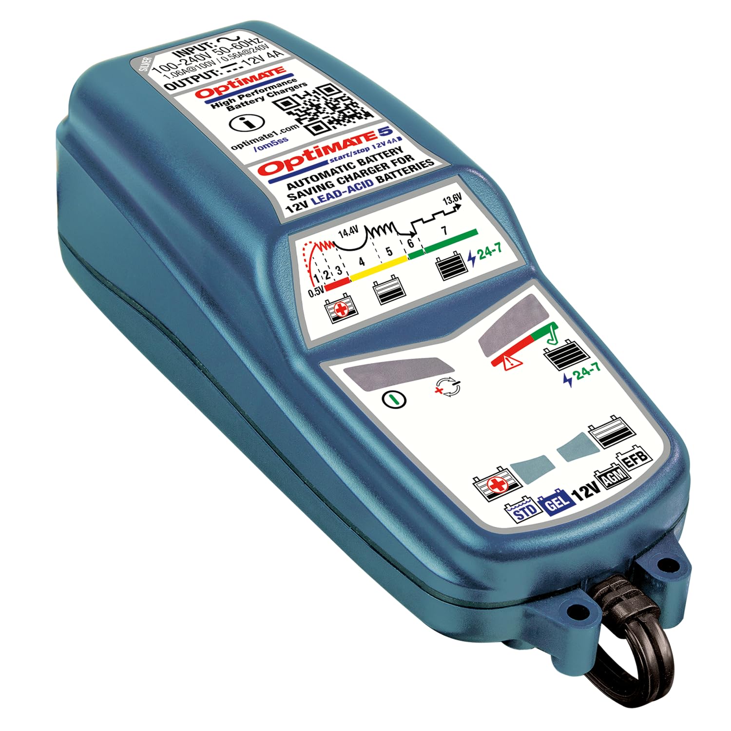 Optimate 5 Start/Stop 12V 4A Caricabatterie automatico e di mantenimento per batterie AGM, Gel, EFB & STD, 7 livelli, avvio da 0,5 V