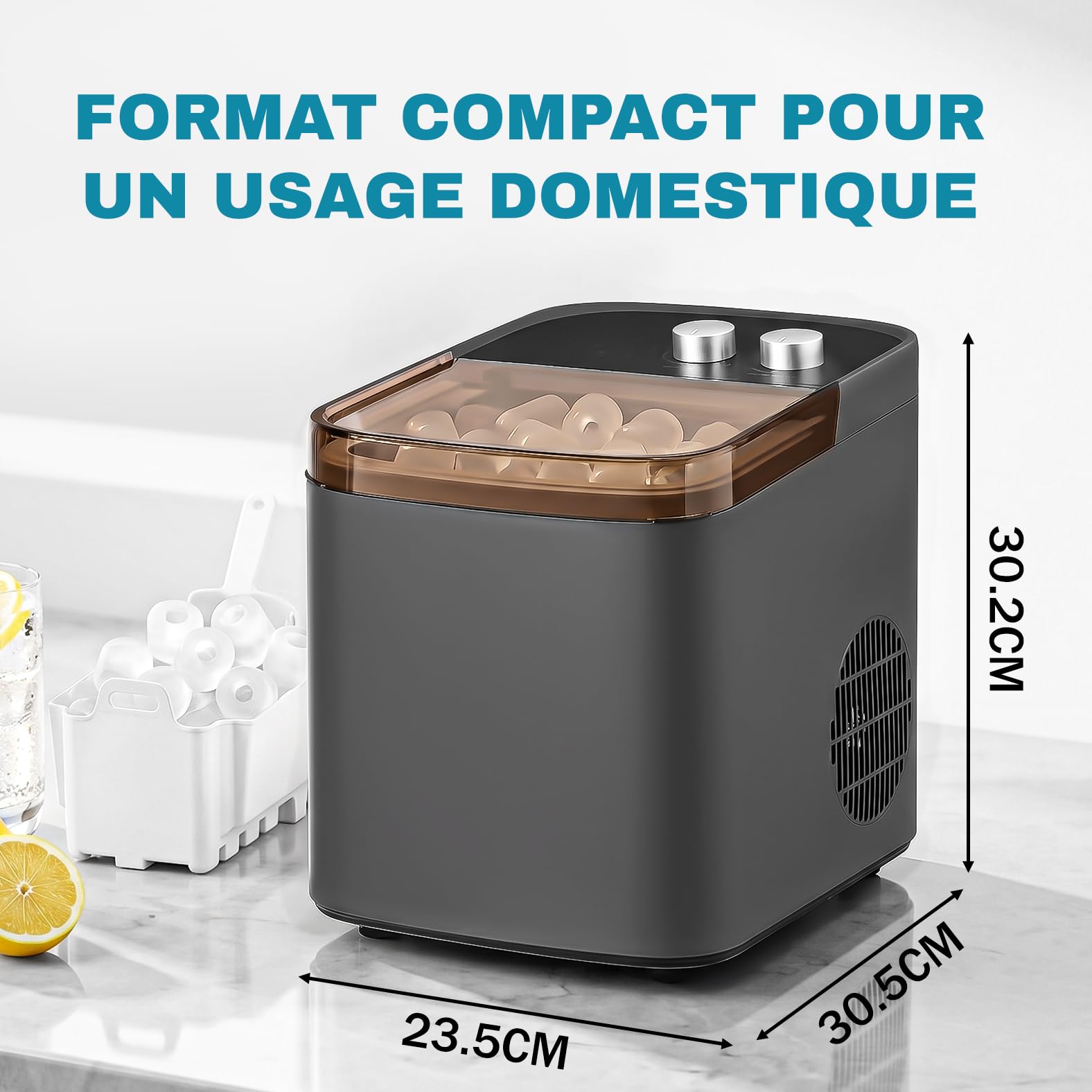 LEADZM Machine à Glaçons 12 kg/24h, 9 Glacons en 6-10 Minutes, 2 Tailles de Glacons,Machine a Glacons avec Poignée portable pour la Maison, la Fête, le Bureau et le Camping (Noir)