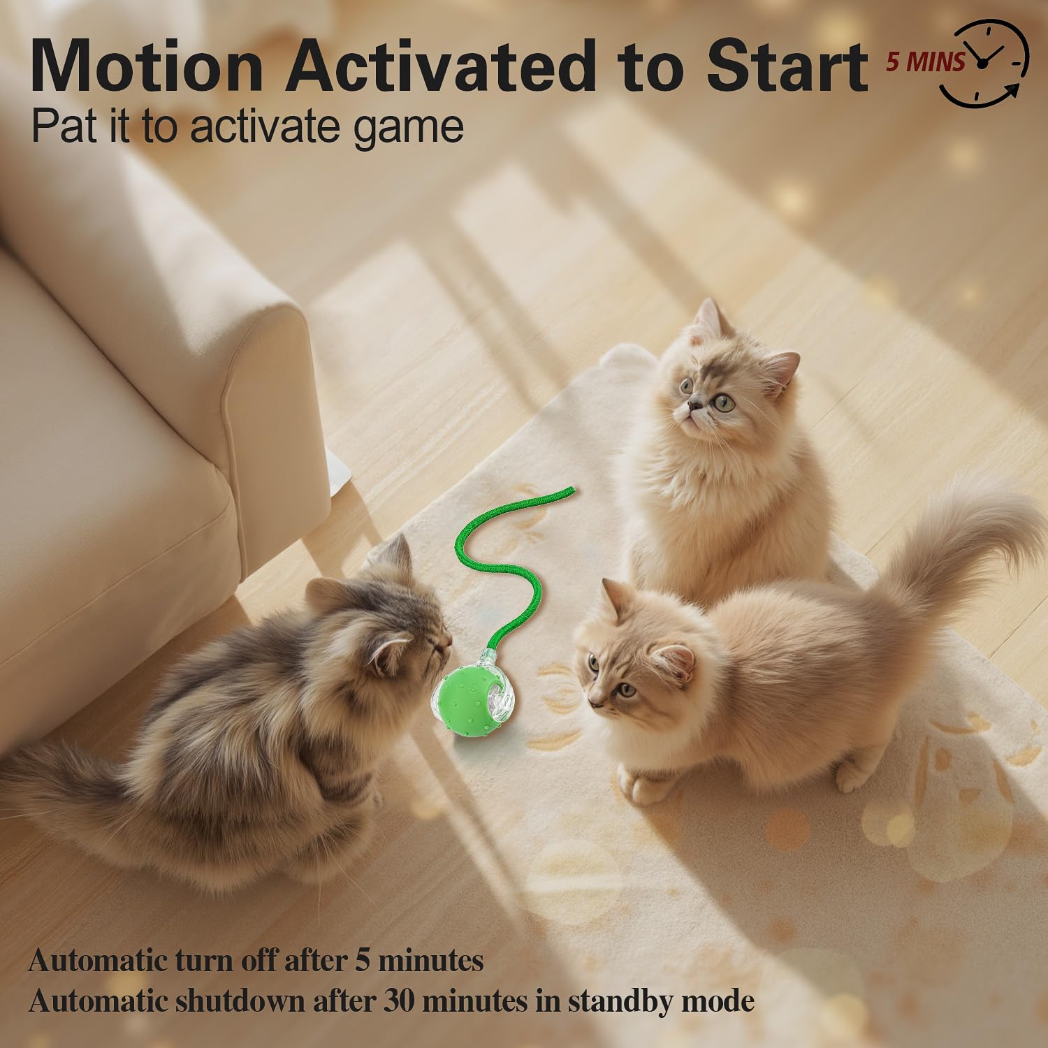 Palla interattiva per gatti da interni, palla per gatti agile che rotola automaticamente, con coda in rete elastica, ronzio e movimento attivato, 2 accessori per coda, giocattolo per gattini