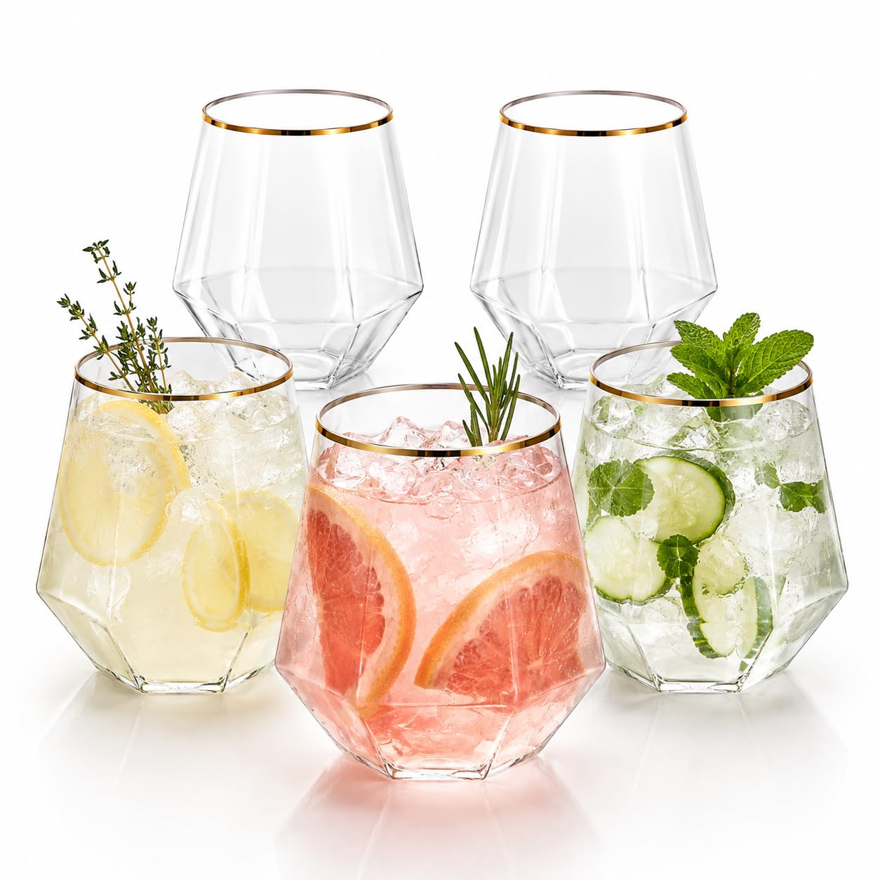 40 Pack 12 oz Disposable Plastic Wine Glasses - Diamond Gold Rim Stemless