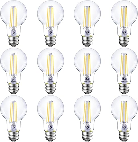 Miniatura 10 de Energetic Bombillas LED de filamento regulables, 8 W, equivalente a 60 W, blanco cálido 3000 K, vidrio transparente clásico, bombilla LED A19,