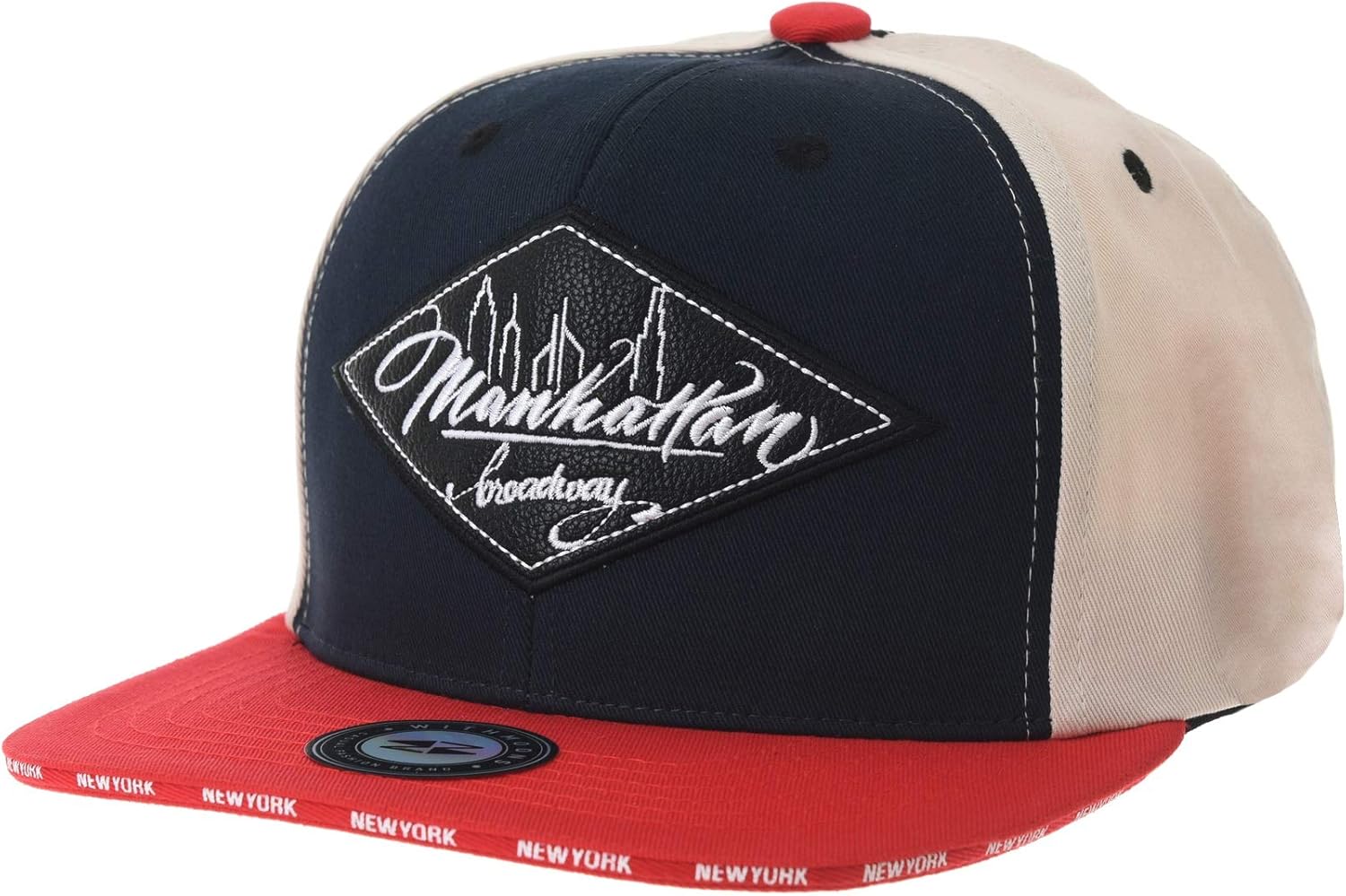 WITHMOONS Snapback Hat Diamond Faux Leather Manhattan Patch Flat Brim Cotton Baseball Cap TR2934
