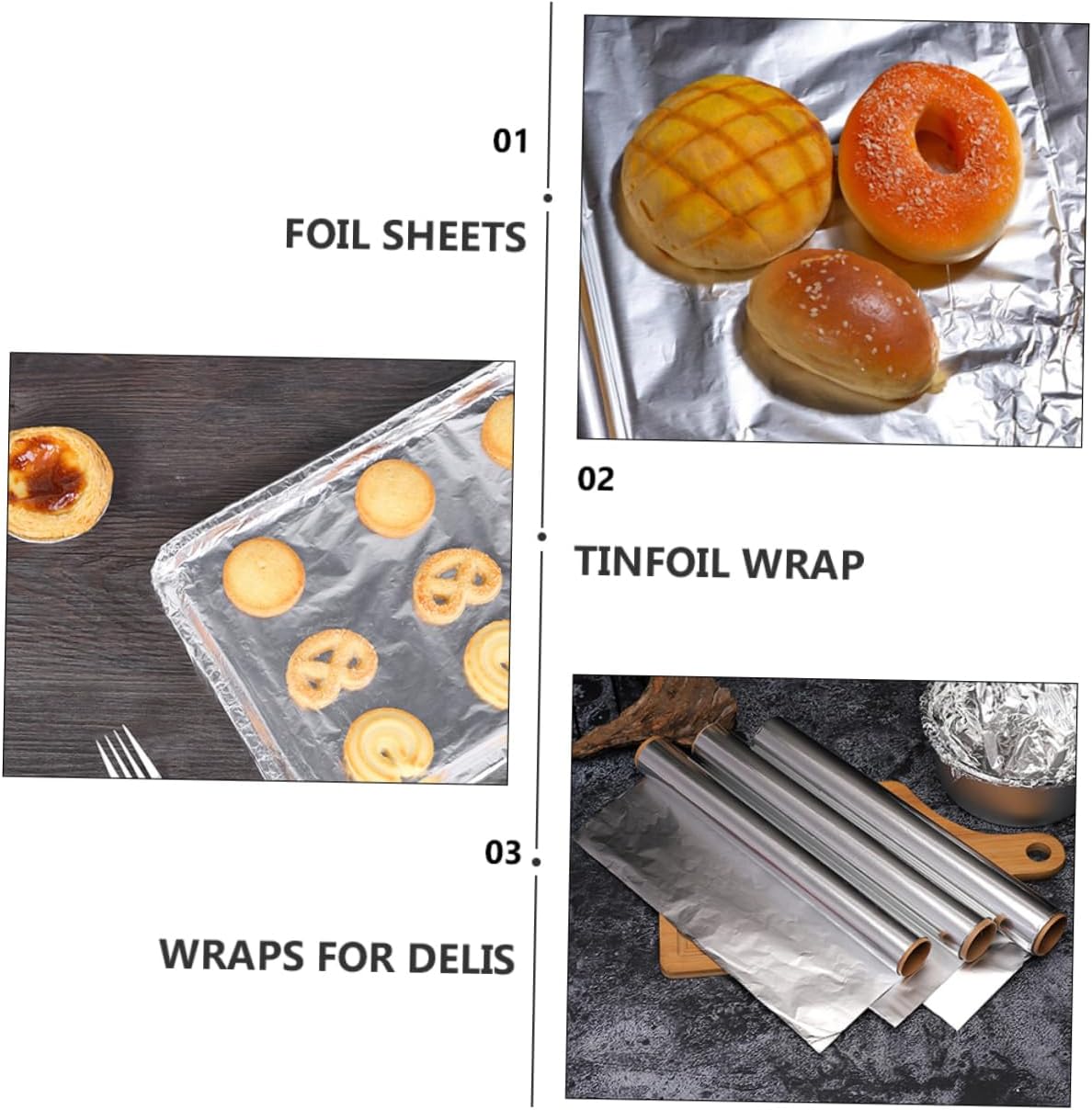 KOMBIUDA Tinfoil Roll for Baking Bbq 4 Rolls of Foil Aluminum 30cm x 5m Heat Resistant Wraps