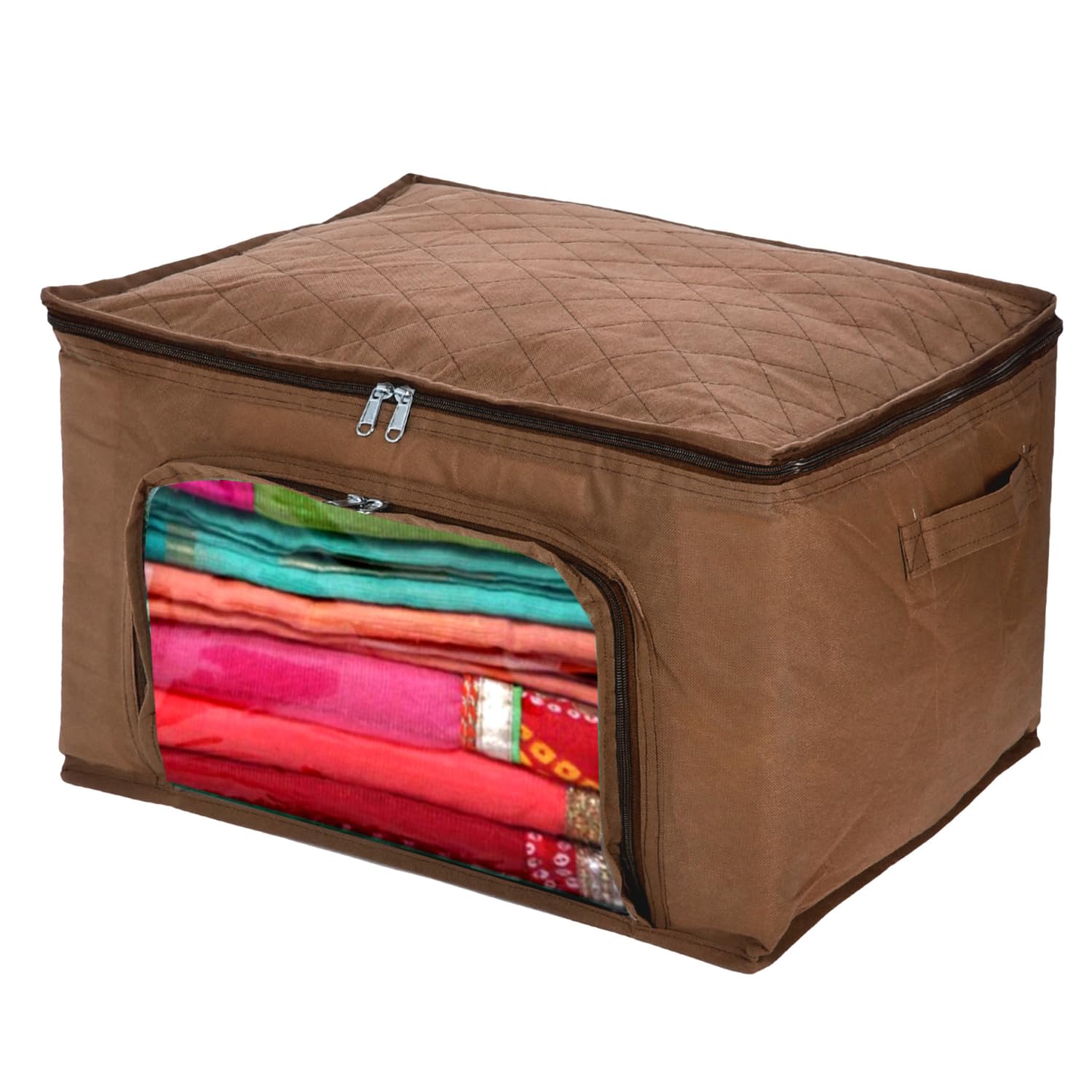 Kuber Industries Storage Bag | Zipper Closure Storage Bag | Clothes Organiser Bag | Non-Woven Travel Storage Bag | Wardrobe Organizer with Transparent View | Brown