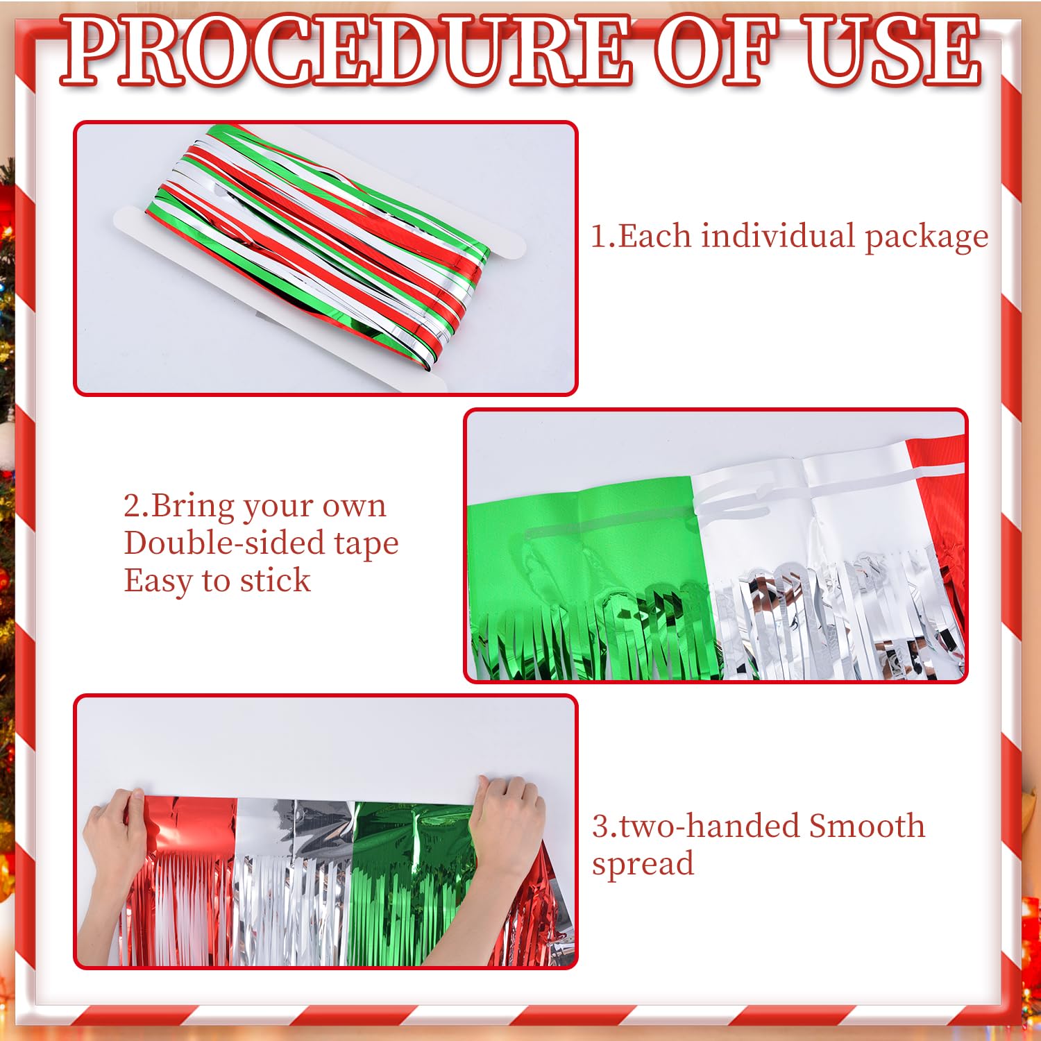 ORG Red Green and Silver Foil Fringe Backdrop Curtains,2 Pack 3.3ftx8.2ft Christmas Tinsel Streamers Party Decortions, Photo Booth Props Backdrop for Christmas New Year Ugly Sweater Party Decoration