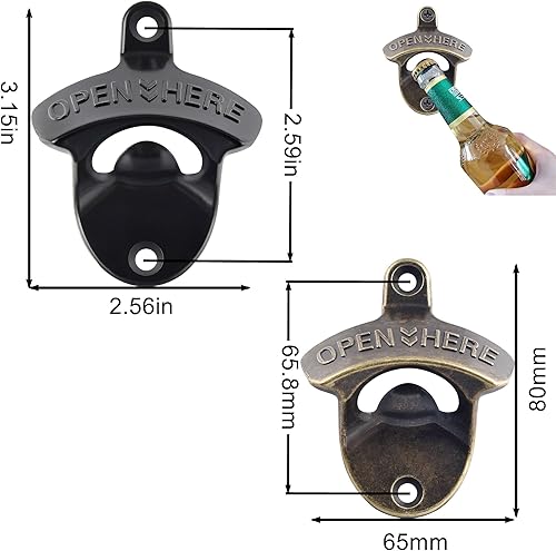 Miniatura 5 de Abrebotellas negro montado en la pared, a prueba de óxido, con rosca vintage en la pared, abridor de tapas de cerveza de bronce antiguo para