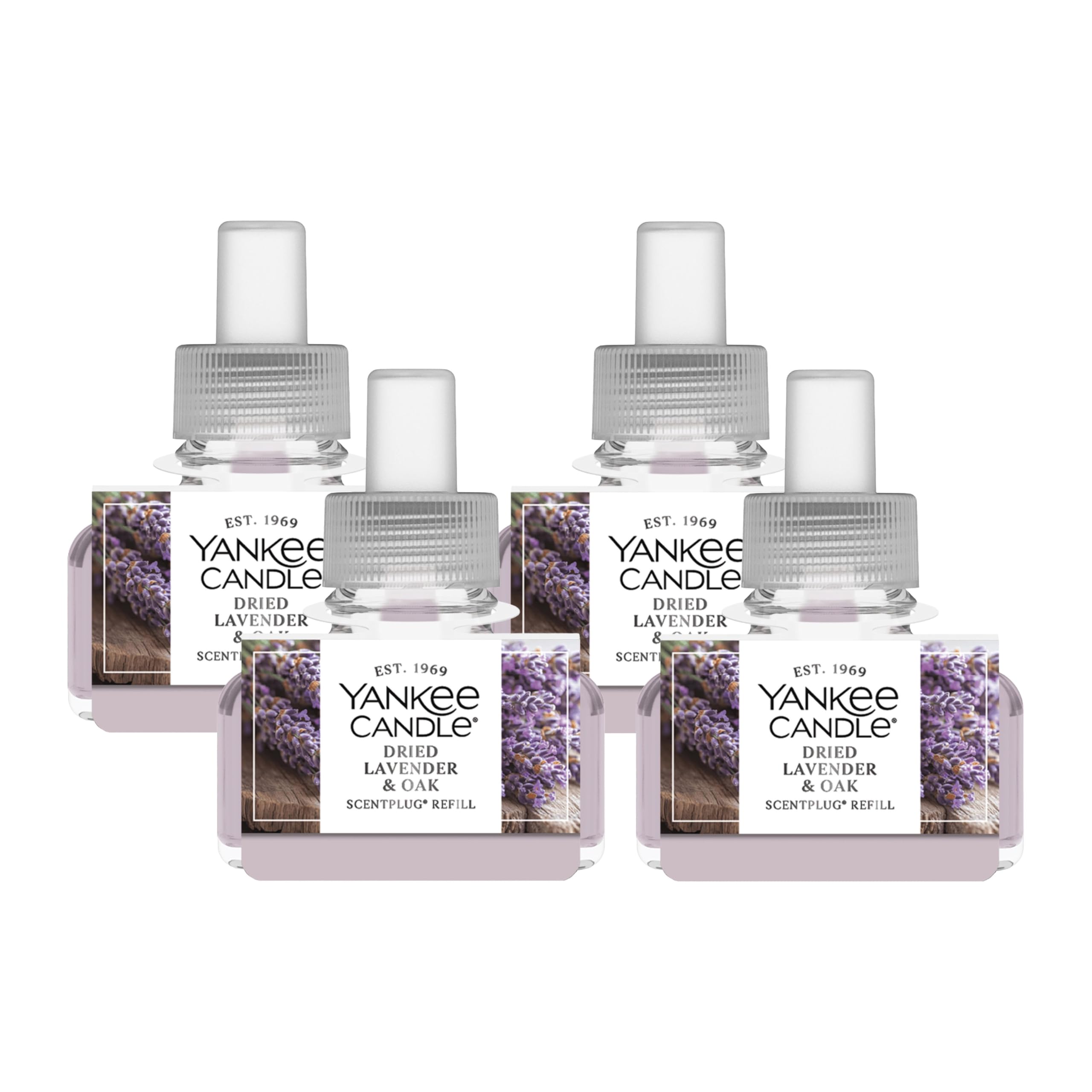 Yankee Candle ScentPlug Refill for Plug in Air Fresheners, Scented Oil Refills, Long Lasting Home Fragrance, Odor Eliminating Fragrance, Dried Lavender &amp; Oak (Pack of 4)