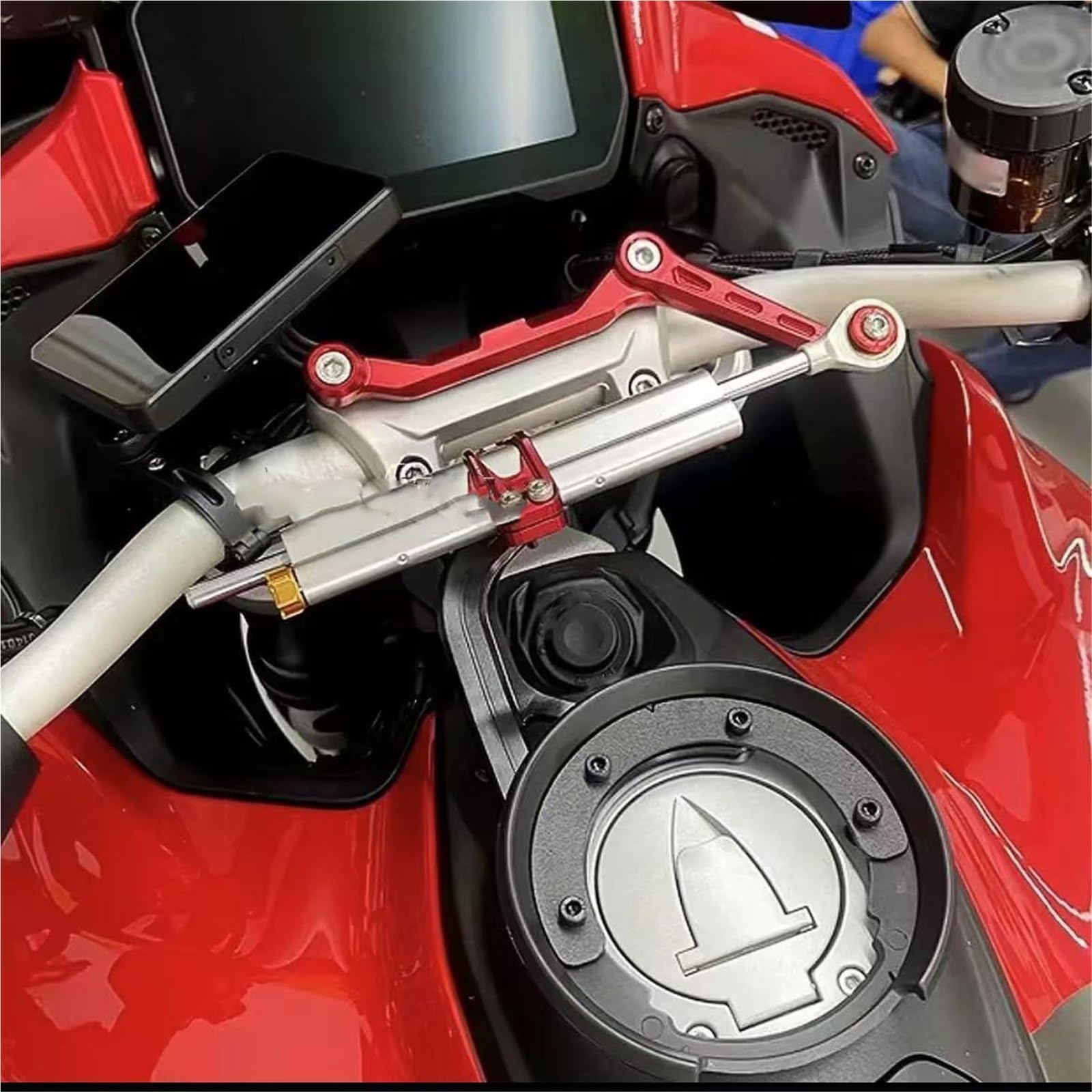 Pieza de Motocicleta Kit De Soporte para Ducati Multistrada V4 RS 2024 Amortiguador Estabilizador Dirección(Silver)