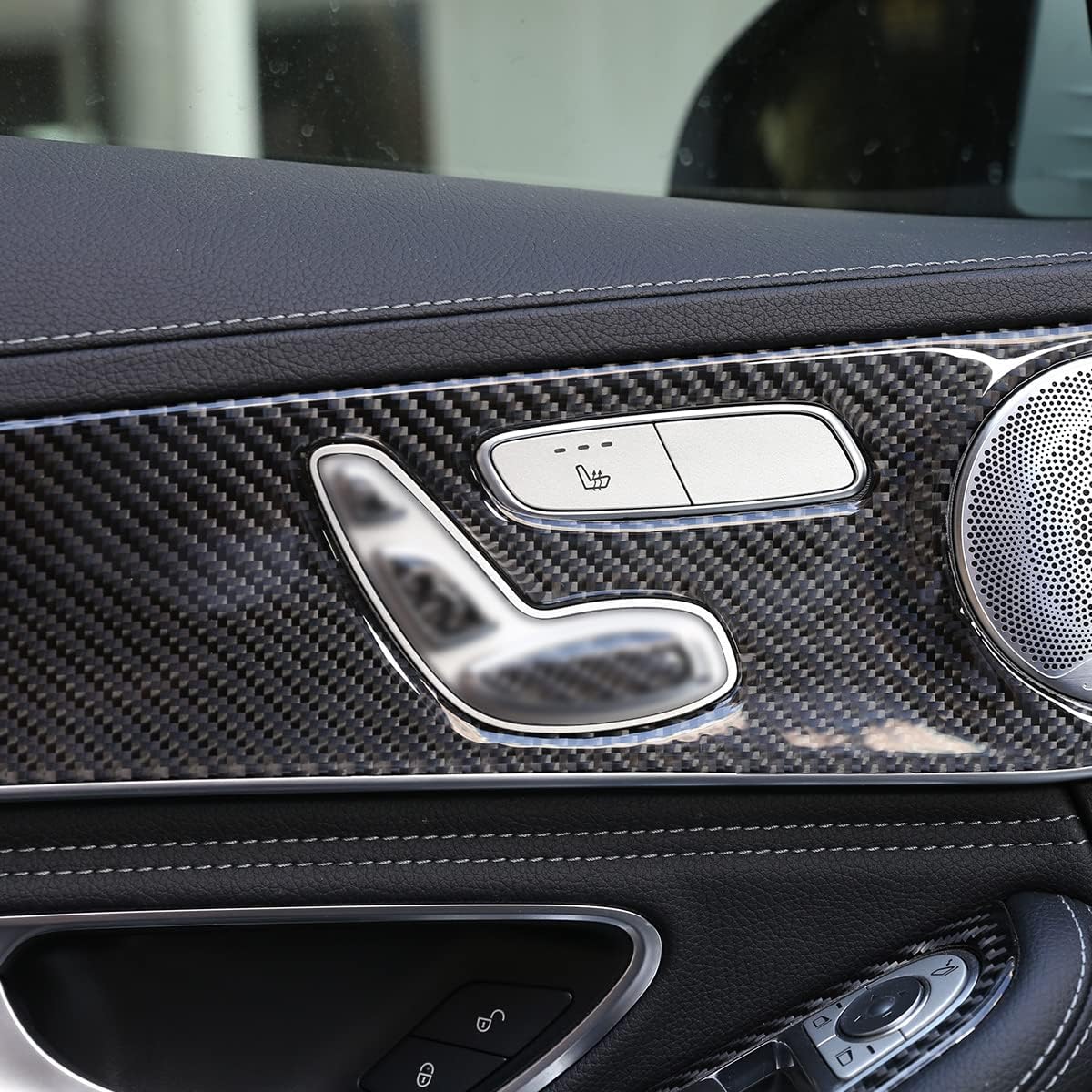 Fit for Mercedes Benz C Class W205 GLC 2014-2020 Real Carbon Fiber (Soft) Interior Trim Accessories Car Inner Door Decorative Panel Stickers (Style A)