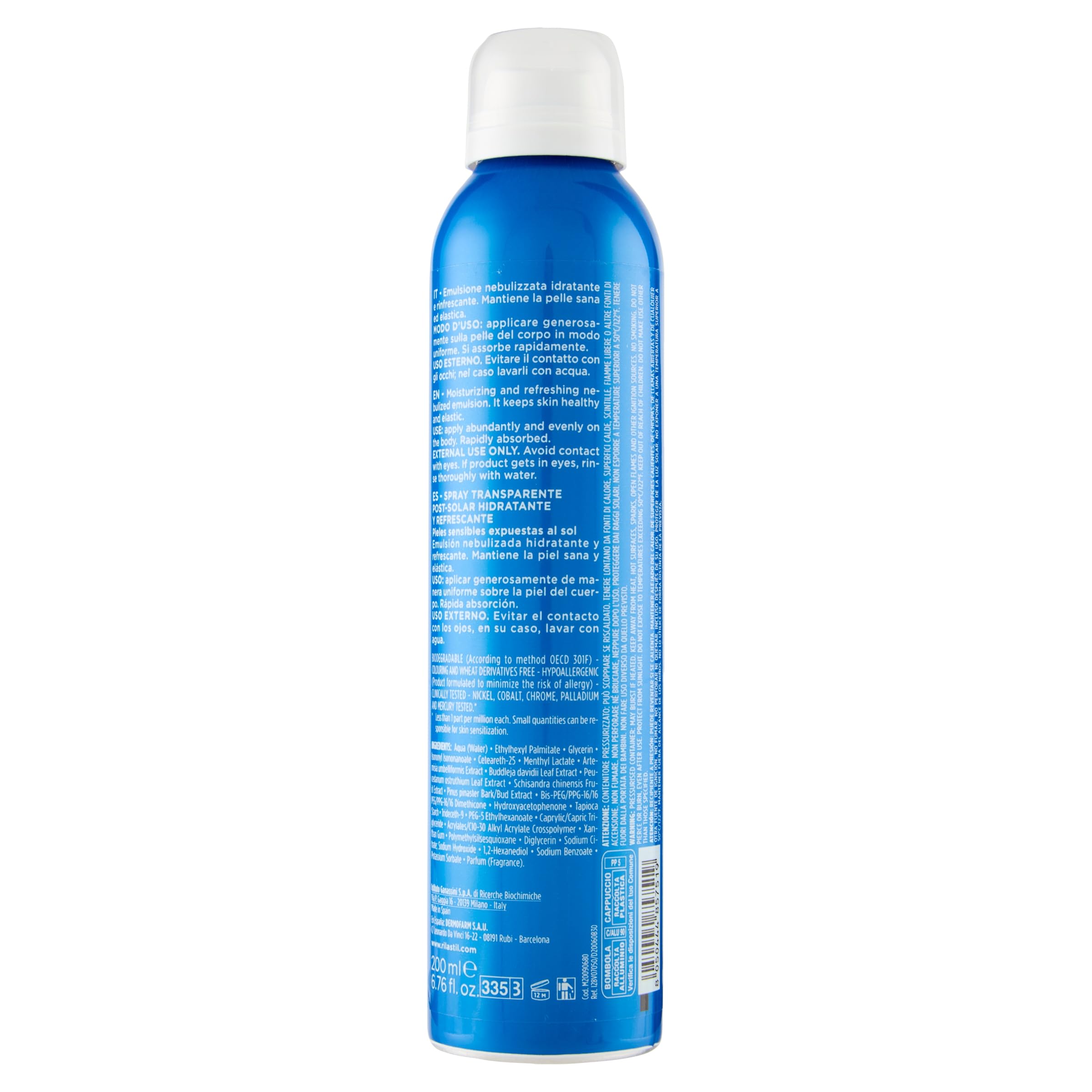 Rilastil Sun System Spray Latte Doposole Rinfrescante Viso e Corpo, Emulsione Fluida dalla Texture Leggera, Idratante e Rigenerante, Confezione da 200ml