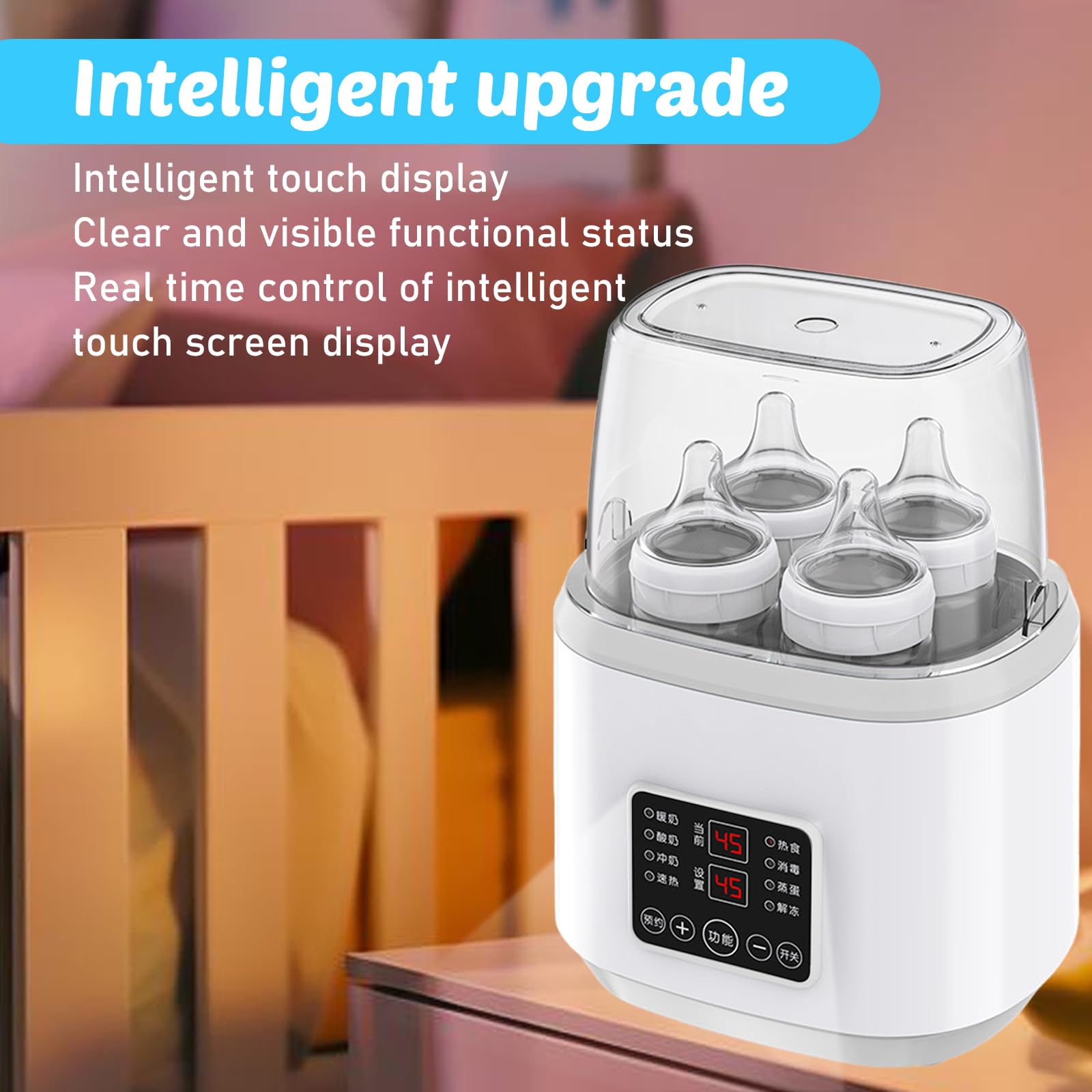 8-in-1Flaschenwärmer, Milchwärmer mit Timer, Babykostwärmer mit Fernbedienung, Sterilisator für Babyflaschen, Bottle Warmer mit Auftau, Sterilisier für Familien Kinderzimmer und Kindertagesstätten