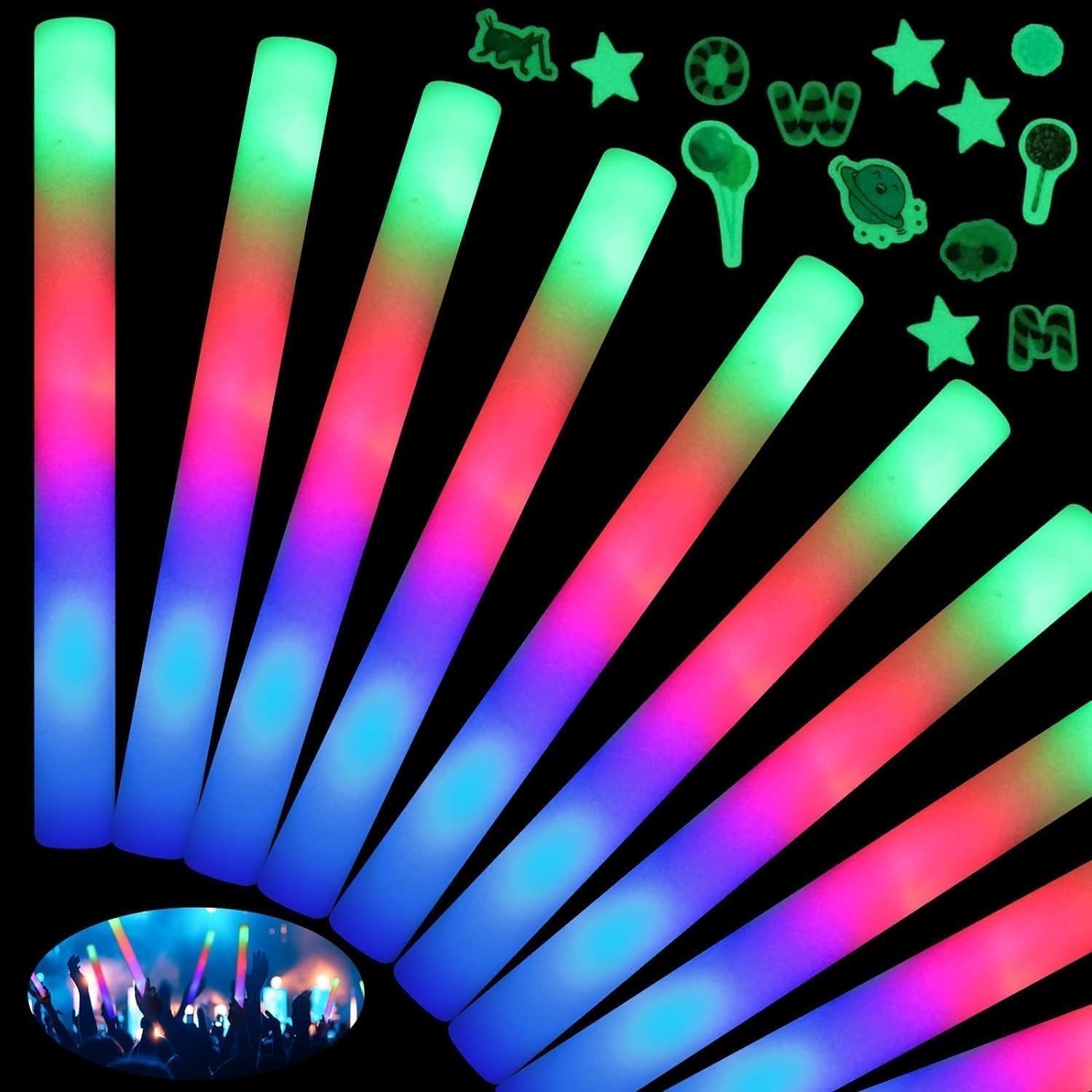 32 PCS Giant Foam Glow Sticks with 3 Modes Colorful Flashing, Foam Light Up Sticks, LED Light Sticks, Glow Sticks Party Pack for Halloween, New Year, Wedding, Raves, Concert, Christmas
