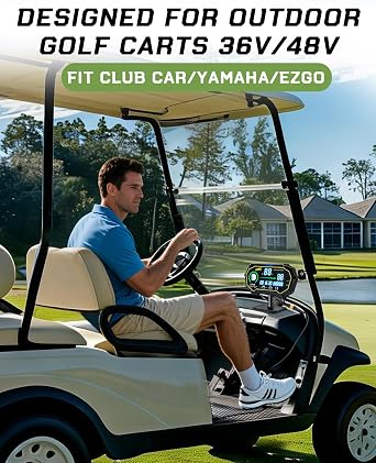 Golf Cart GPS Speedometer, Golf Cart Battery Meter for 48/36V EZGO Club Car | Voltage HUD Digital Player with Dual Odometer & Time Display, Side QC3.0 USB-A & USB-C IP65 Waterproof, fit Yamaha ect