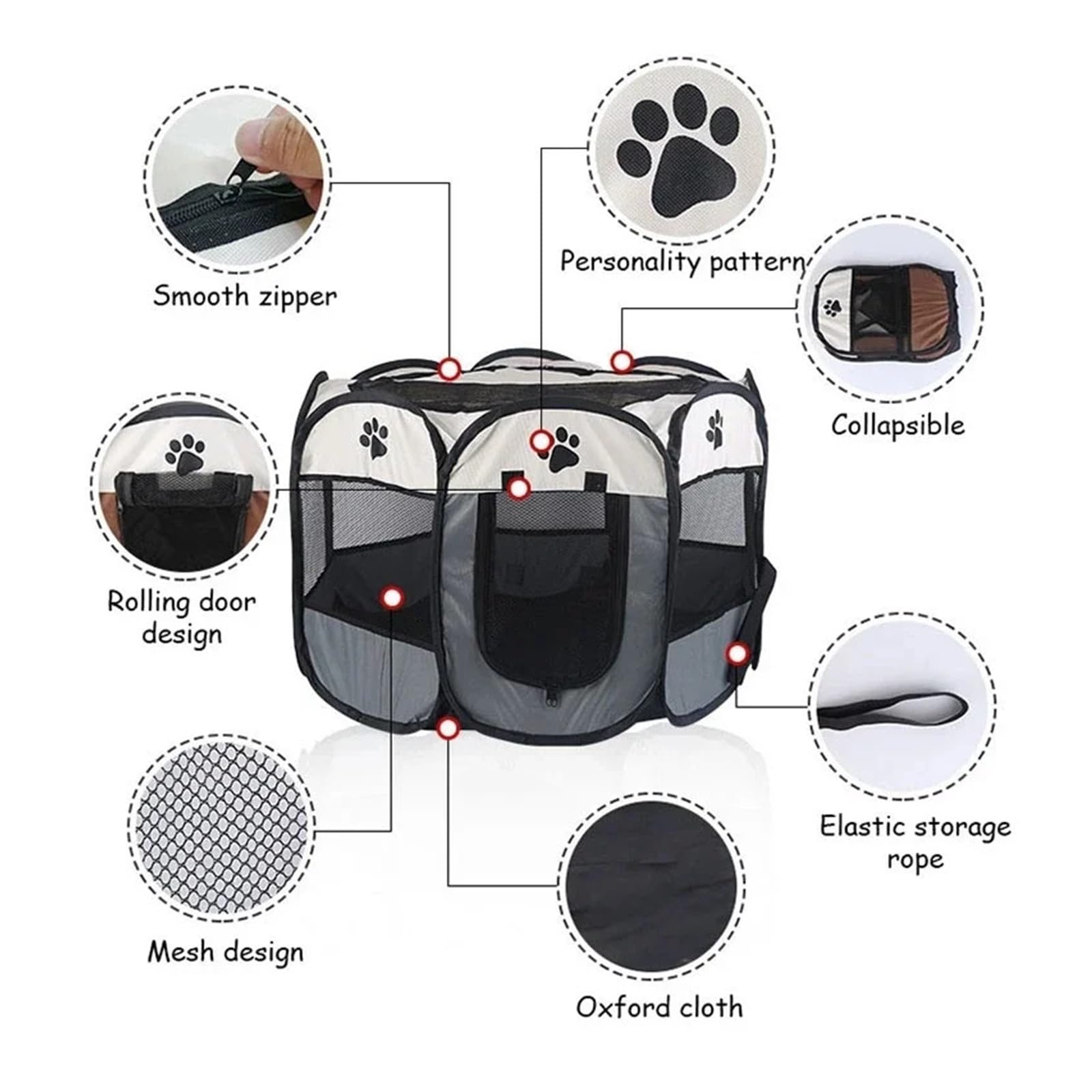Tentpour animaux de compagnie Tente for animaux de compagnie pliable et portable, chenil octogonal, abri for chiots, facile à utiliser, extérieur, opération facile, grandes cages for chiens et chats(W