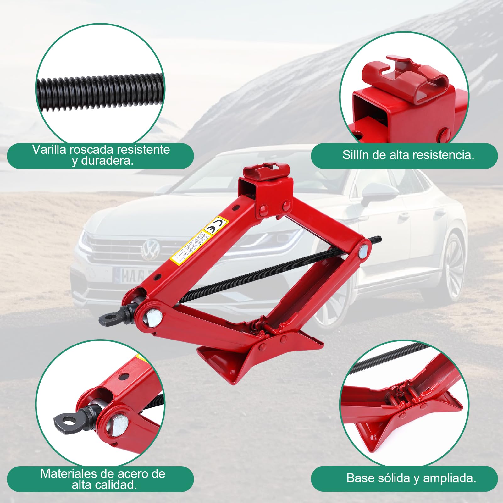 HYCHIKA Gato Coche 3 T, Kit de Gato Portátil de Gato Elevador Coche Kit Universal de Reparación de Neumáticos con Llave de Tuercas Adecuado para SUV, Monovolúmenes y Automóviles