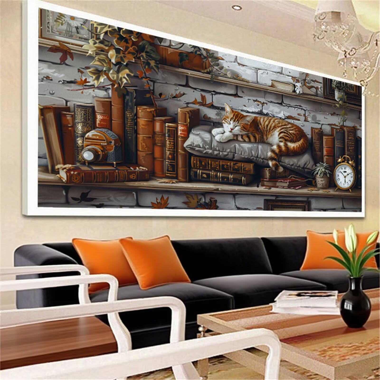 Diament Malarstwo Kot Diament Malarstwo dla dorosłych, 5D Diament Malarstwo Książka Haft Diamenty Duży rozmiar 70 x 140 cm, DIY Rhinestone Ścieg krzyżykowy Ręczna aktywność do dekoracji ścian, prezent