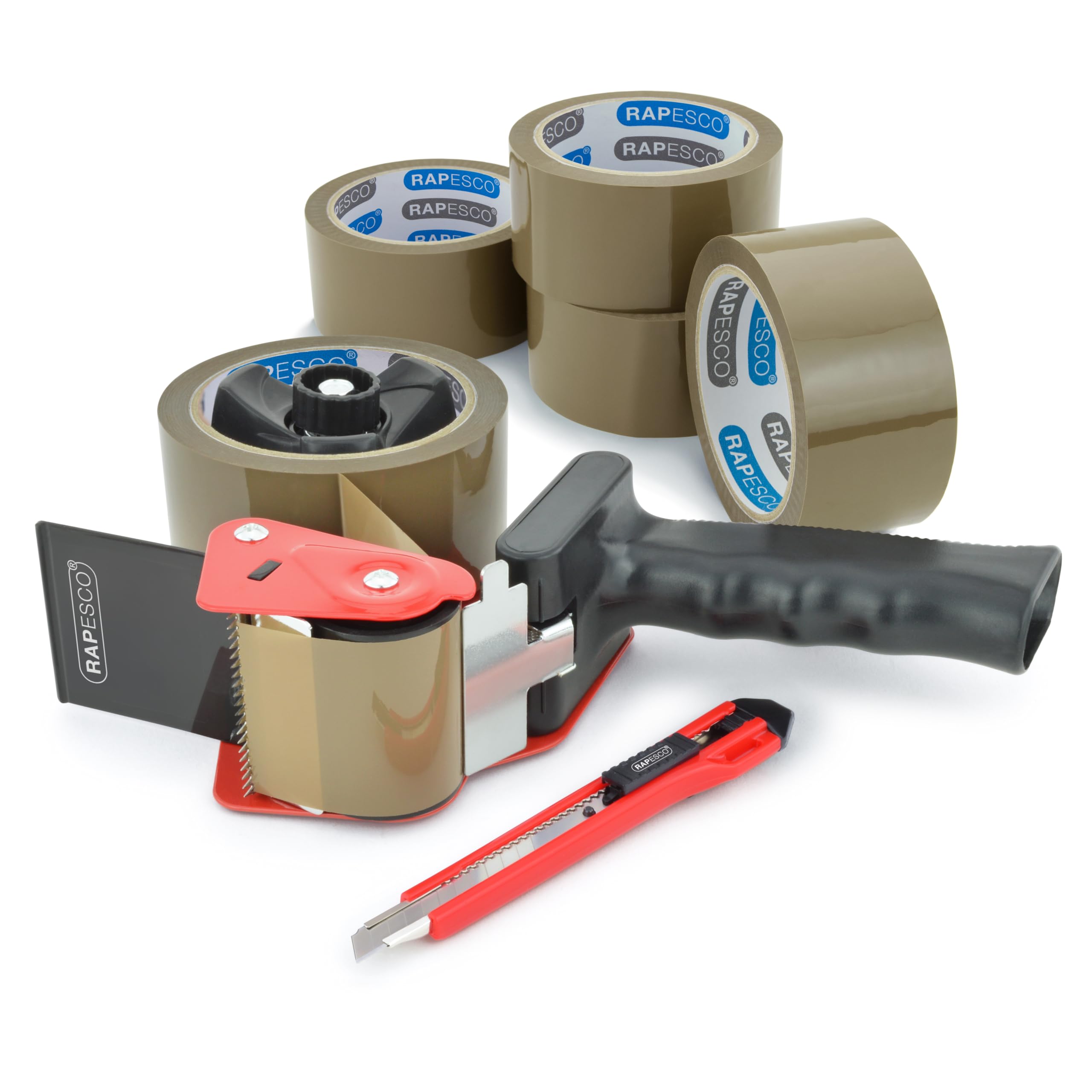 Rapesco 1581 Germ-Savvy Antibacterial 960 Packing Tape Dispenser with 5 Brown Packing Tapes