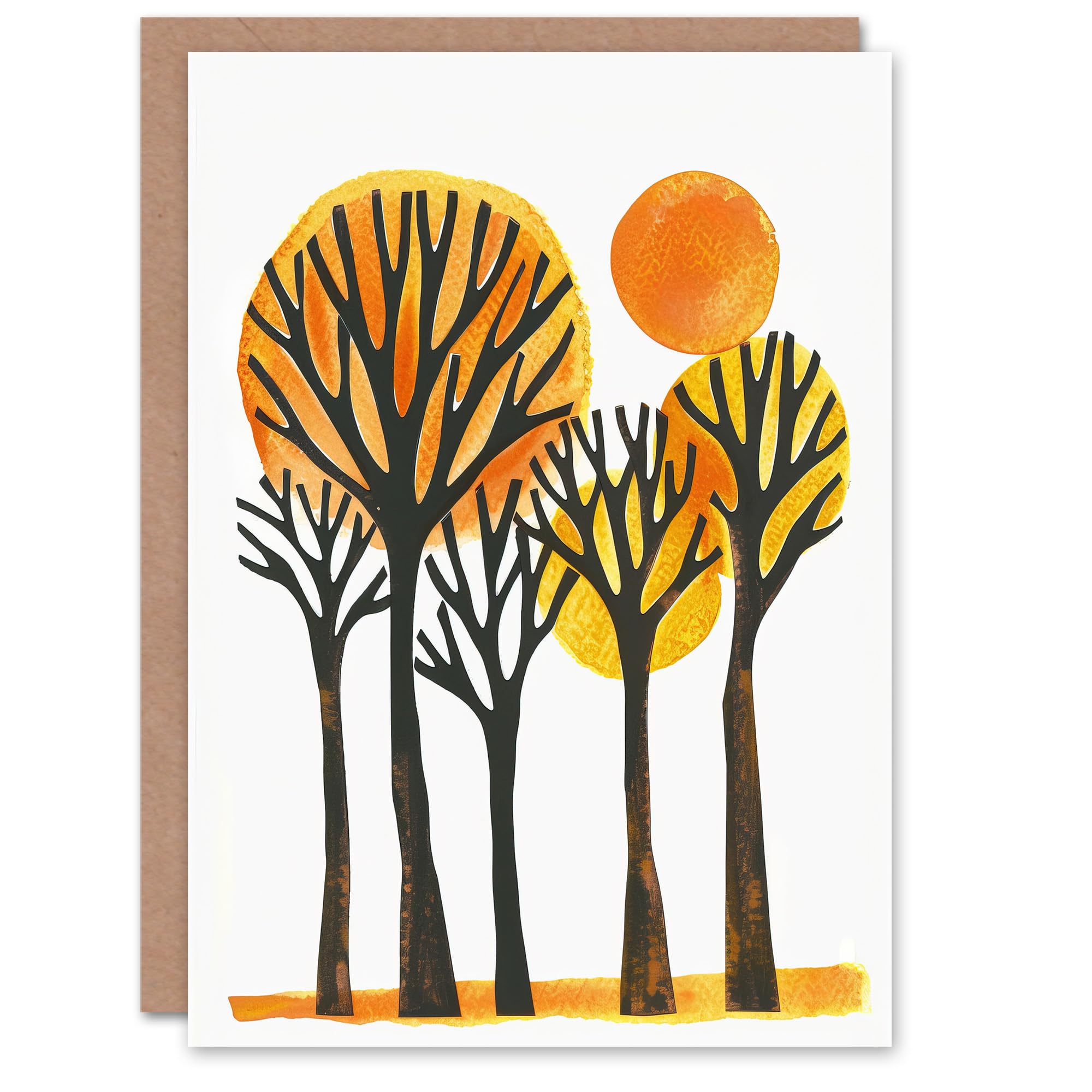 Artery8 Greeting Card Sun Over Autumn Trees Bright Abstract Watercolour Blank For Him Or Her Art Birthday Card