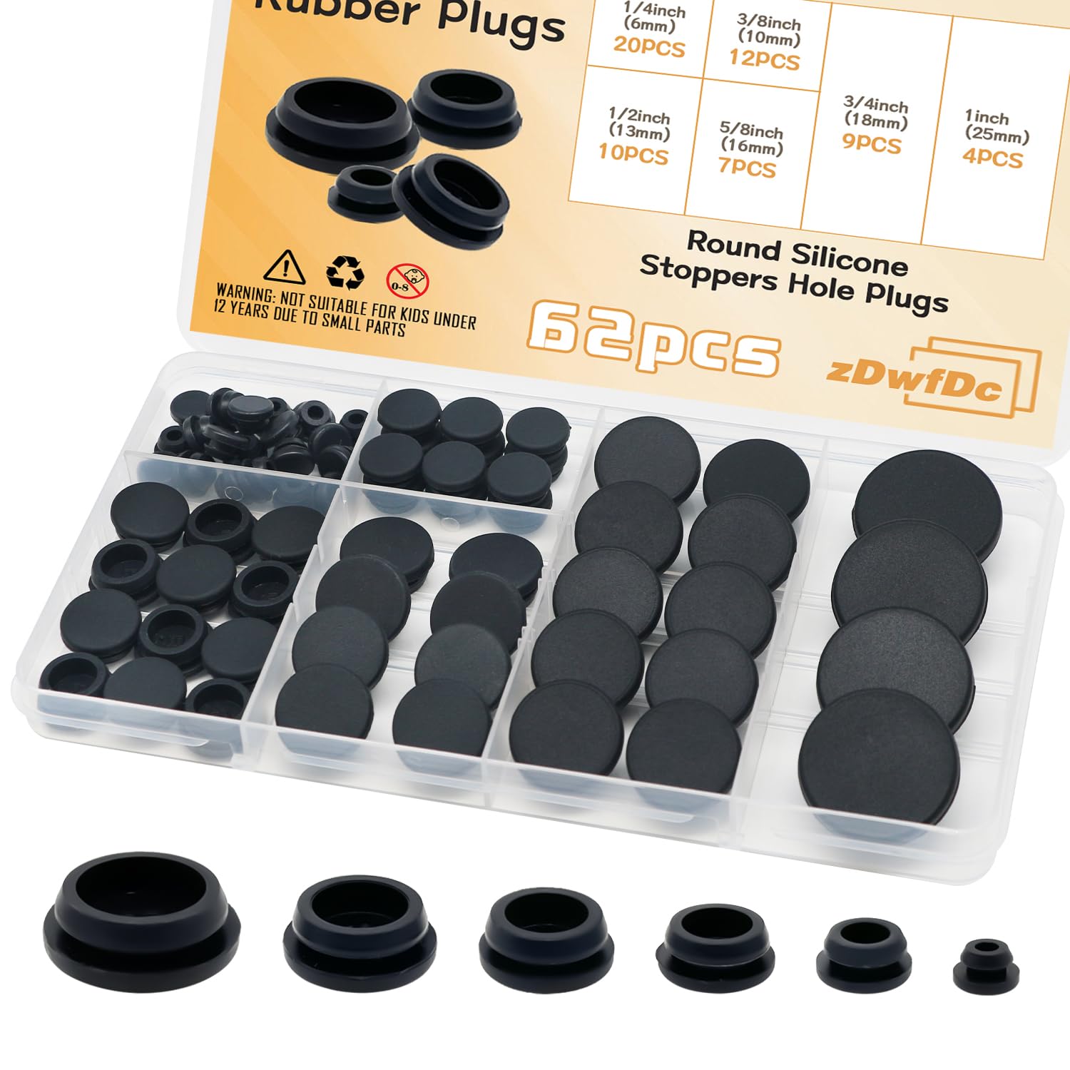 zDwfDc 62PCS 6 Sizes Black Rubber Plugs - plugs tools | Mubboo