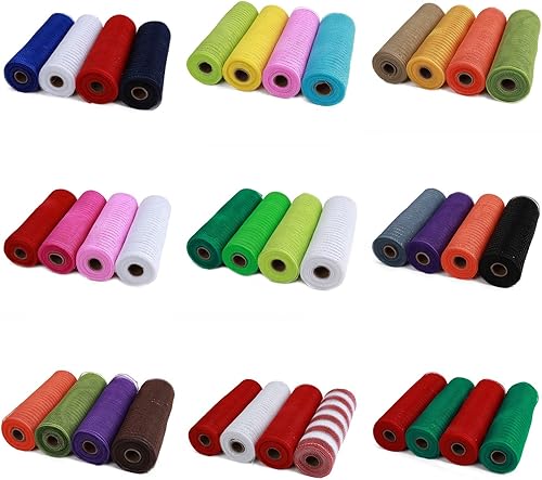 Miniatura 7 de 4 rollos de cinta de malla decorativa de Navidad para suministros de fabricación de coronas, 10 pulgadas x 30 pies, cinta metálica para hacer