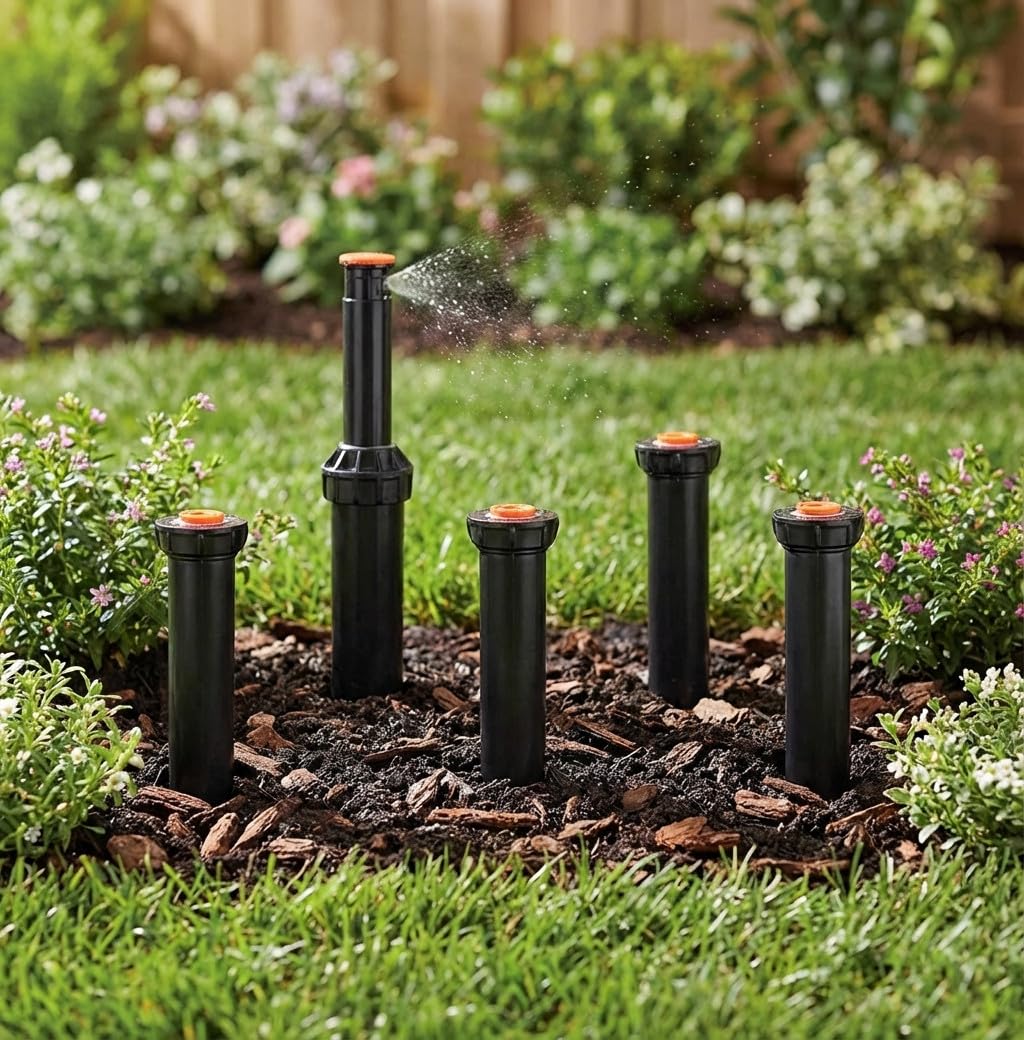 Suinga Pack 10 DIFUSOR DE RIEGO, Altura 24 cm. Aspersor de riego SIN tobera. Rosca 1/2". Altura Emergencia 15 cm, utilizando para superar Altura de Plantas y arbustos, Negro
