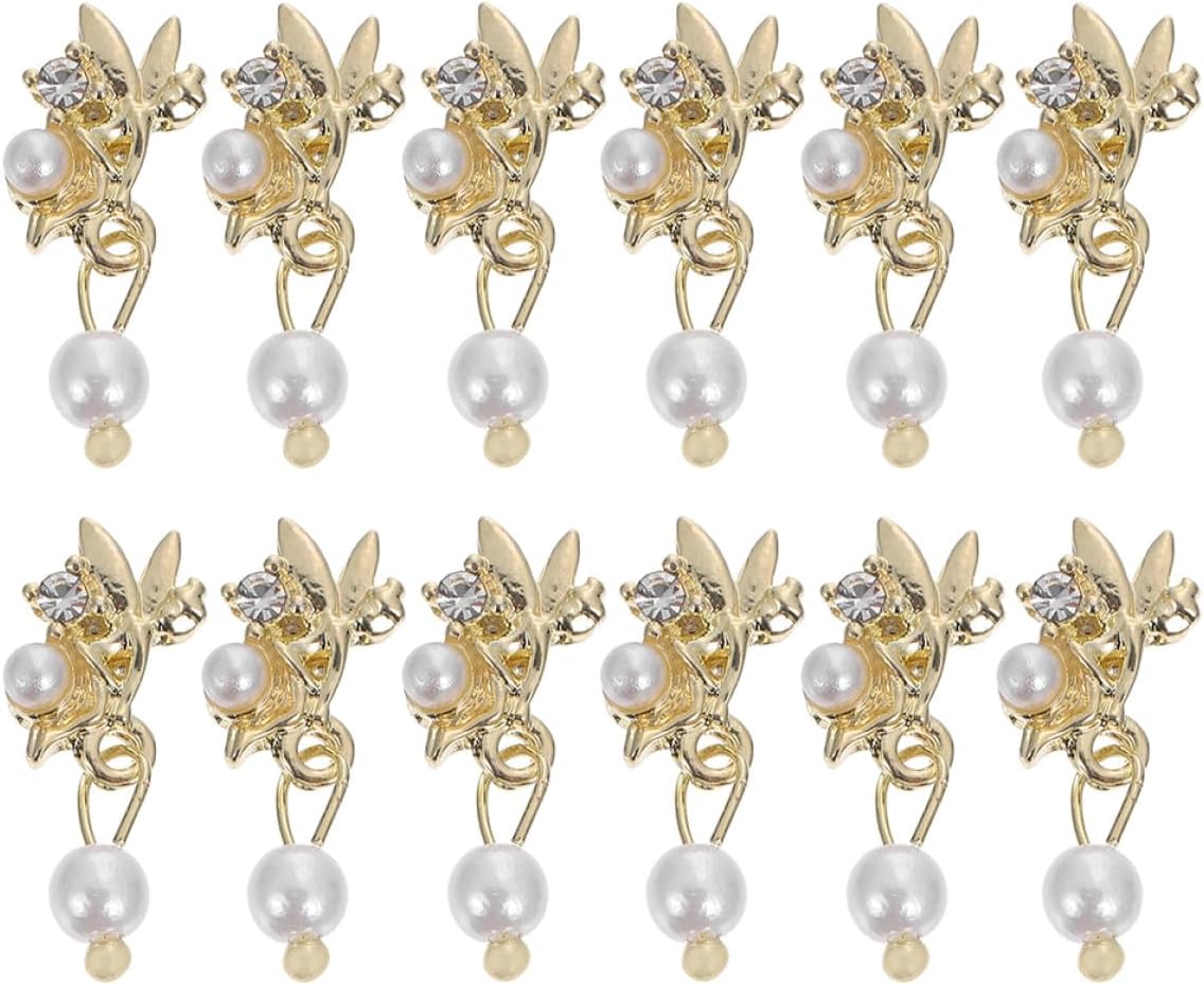 12pcs Artificial Nail Pearl Pendants DIY Nail Studs Fingernail Ornaments for Manicure Decorations Set